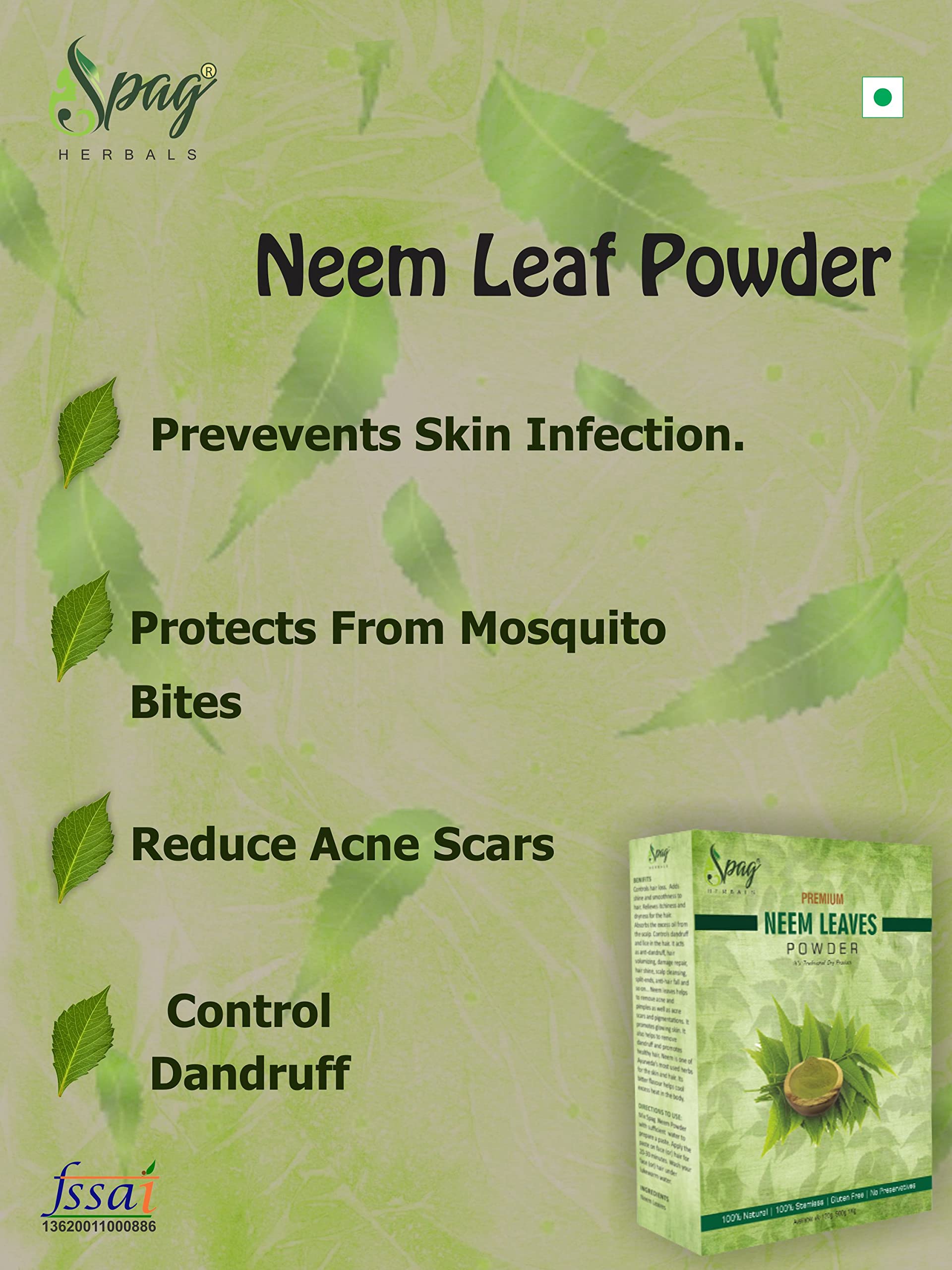 Spag Herbals Neem Leaves Powder 120g - Natural Pimple Treatment for Clear Skin & Silky Hair Cleanser | Acne Solution & Hair Care for Daily Beauty Routine