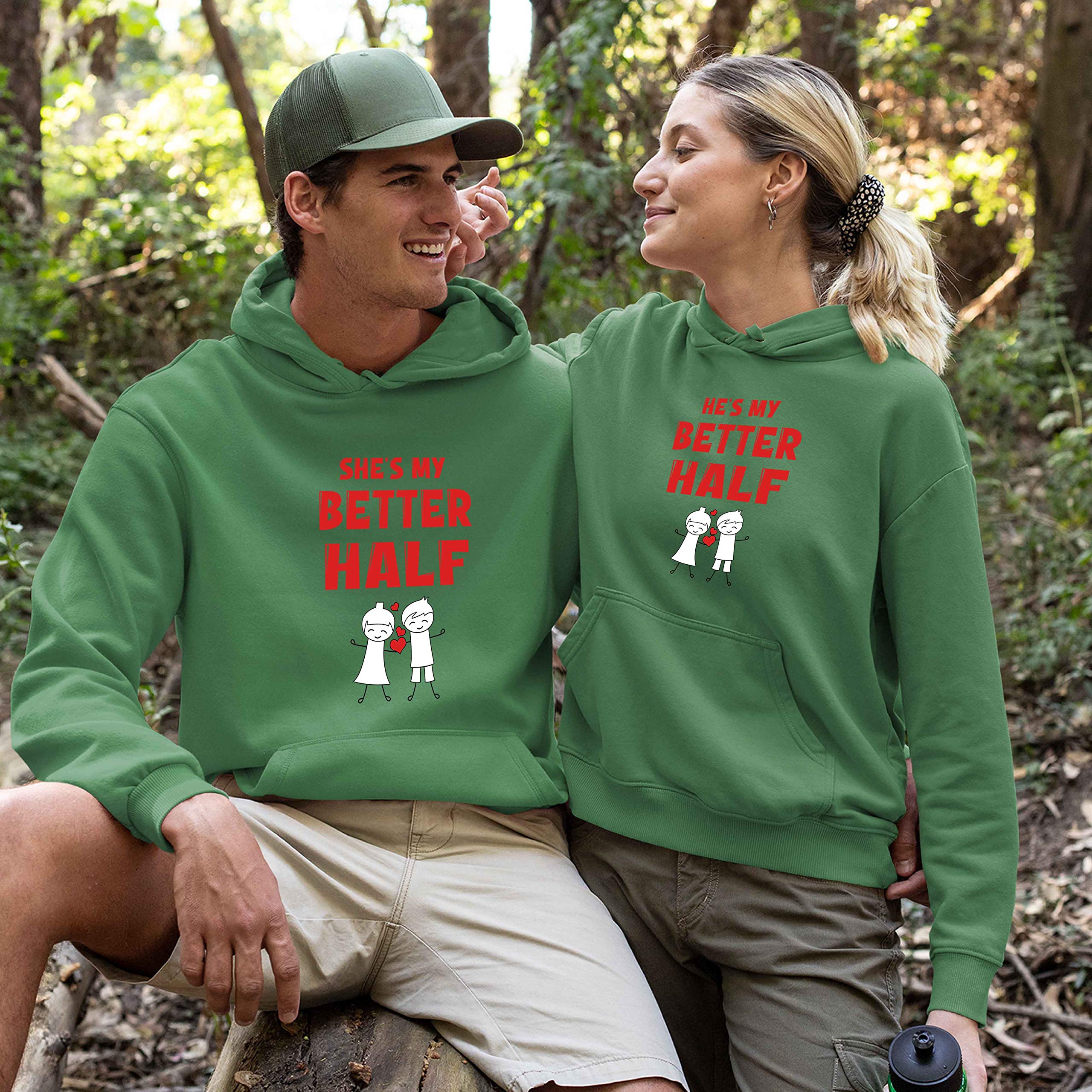 Unisex Couple Hoodies - He She Is My Better Half Matching Sweatshirts for Couples | Perfect for Anniversaries, Date Nights & Romantic Gifts