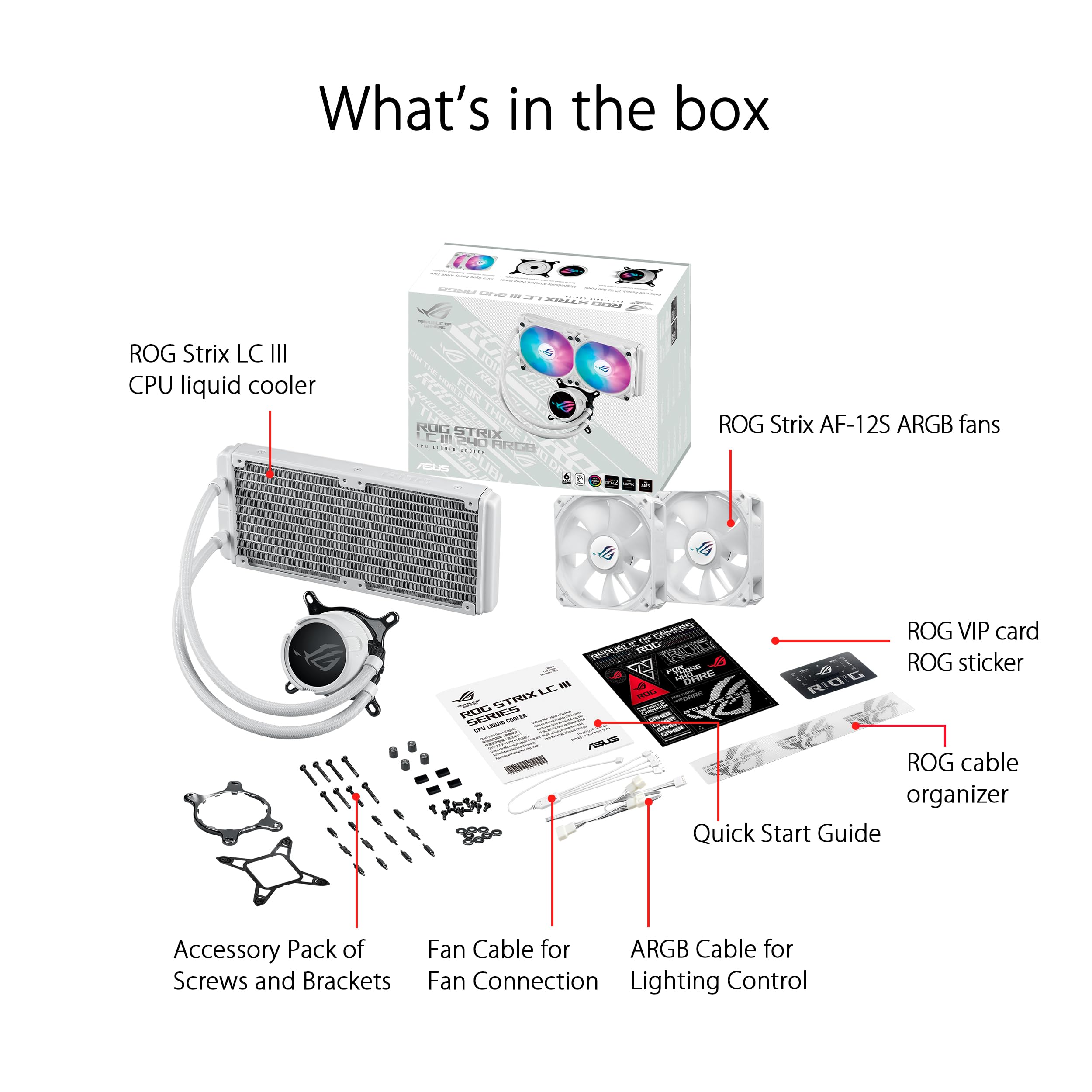 ASUS ROG Strix LC III 240 ARGB White Edition AIO CPU Liquid Cooler - 360° Rotatable Water Block, Gen7 v2 Pump, Premium ARGB Fans, 10+ Aura Lighting Effects | Perfect for Gaming PC Builds & High-Performance Cooling
