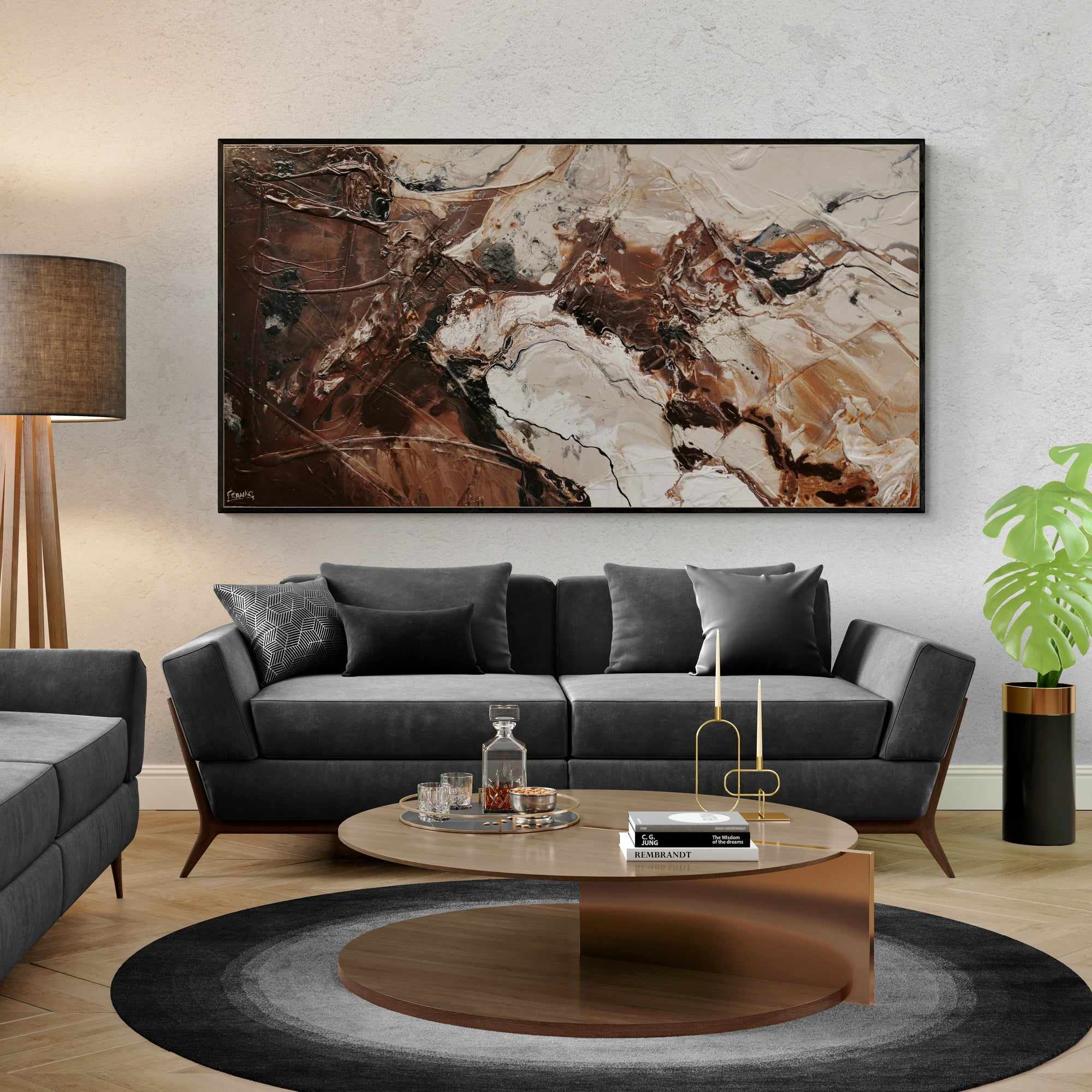 190cm x 100cm Brown Malt Textured Abstract Canvas Wall Art - Modern Home Decor for Living Room, Bedroom & Office