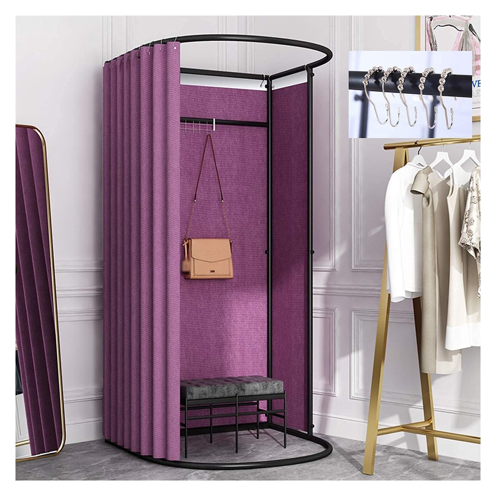 XZGDEN Portable Dressing Room Divider - Privacy Curtain Kit with Metal Frame Shelf for Clothing Stores, Malls & Offices (Pink, 85x80x200cm) | DIY Temporary Locker Room Solution for Retail Spaces & Home Use
