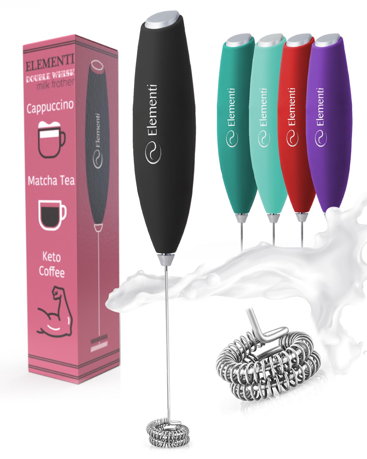 Premium Electric Milk Frother Wand - Handheld Battery-Powered Frother for Coffee, Latte, Cappuccino & Hot Chocolate | Mixes Protein Powder, Matcha & Cocoa | Perfect for Home, Office & Travel Use