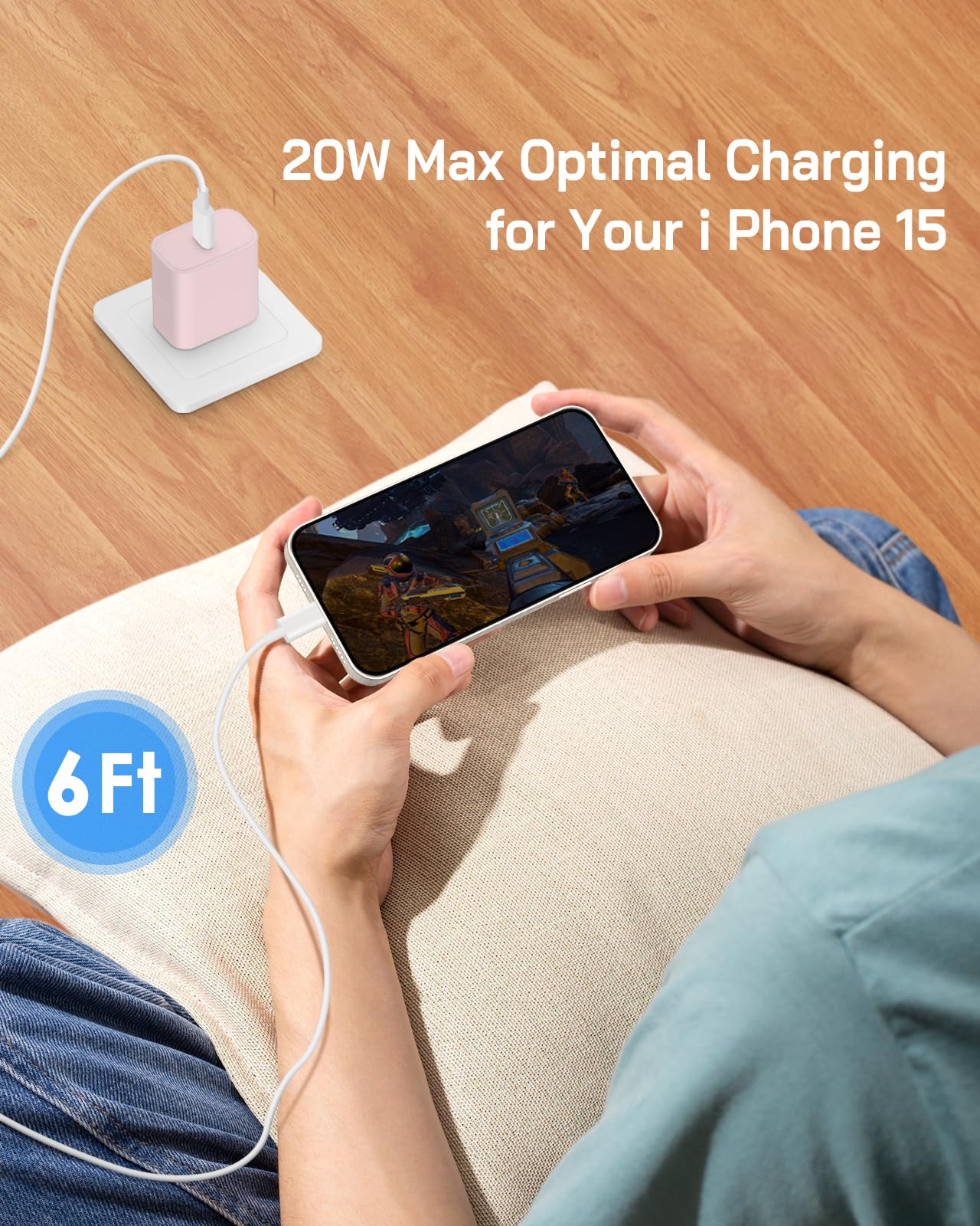 Fast Charging USB C Charger 3-Pack with 6FT Cable - Compatible with iPhone 16/15 Series, iPad Pro/Air & More | Quick Charge for Home, Office & Travel (Pink)