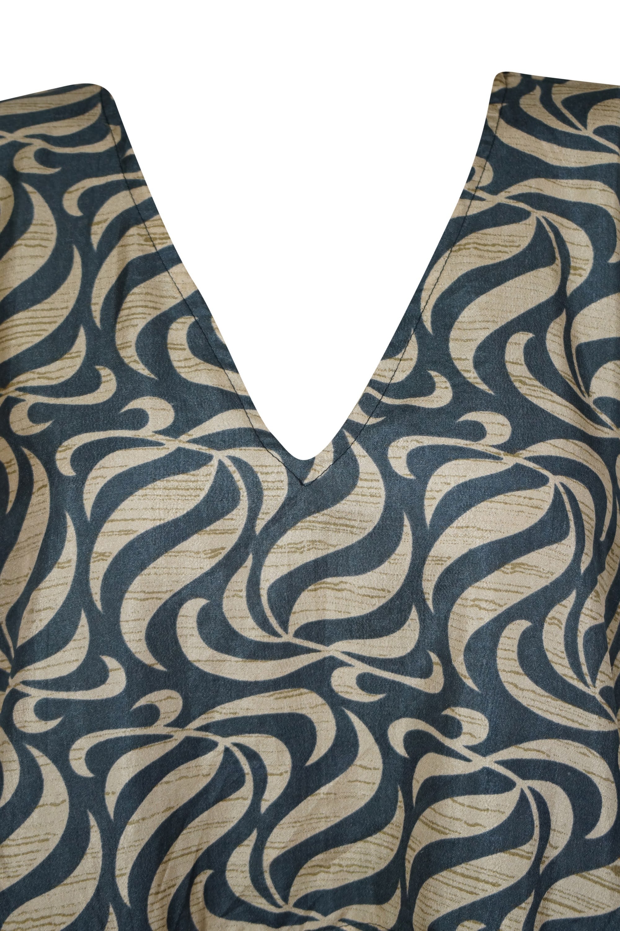 Gray and Beige Printed Maxi Kaftan Dress for Women - Plus Size L to 2XL - Boho Beach Cover Up, Resort Wear & Vacation Outfit - Perfect for Poolside, Summer Travel & Tropical Getaways