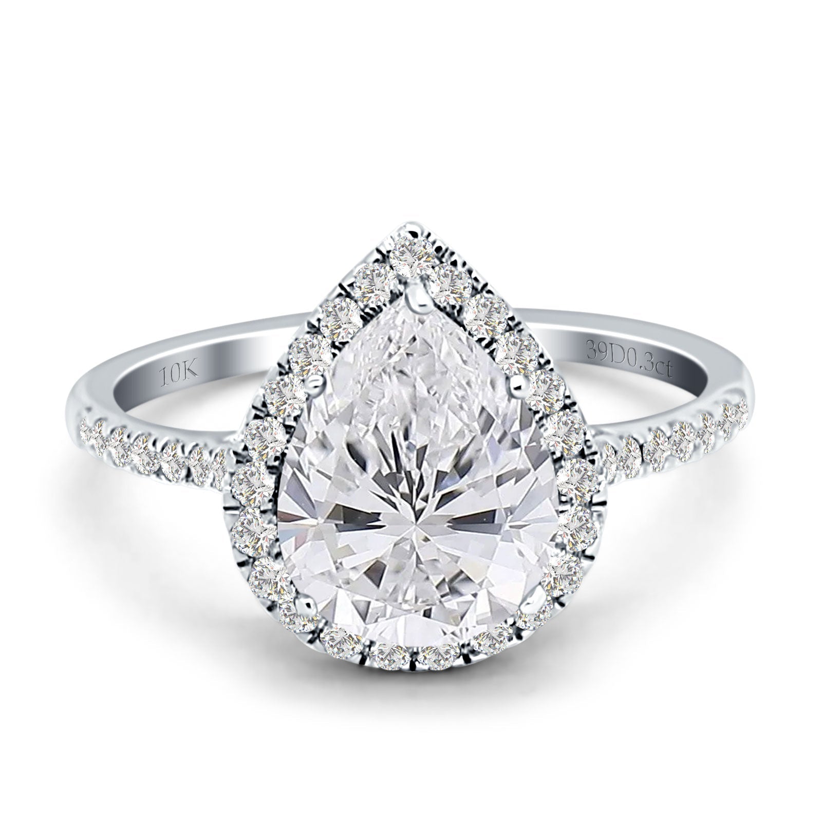 10K White Gold Pear Teardrop Moissanite Halo Natural Diamond Engagement Ring for Women - Perfect for Weddings, Anniversaries & Special Occasions