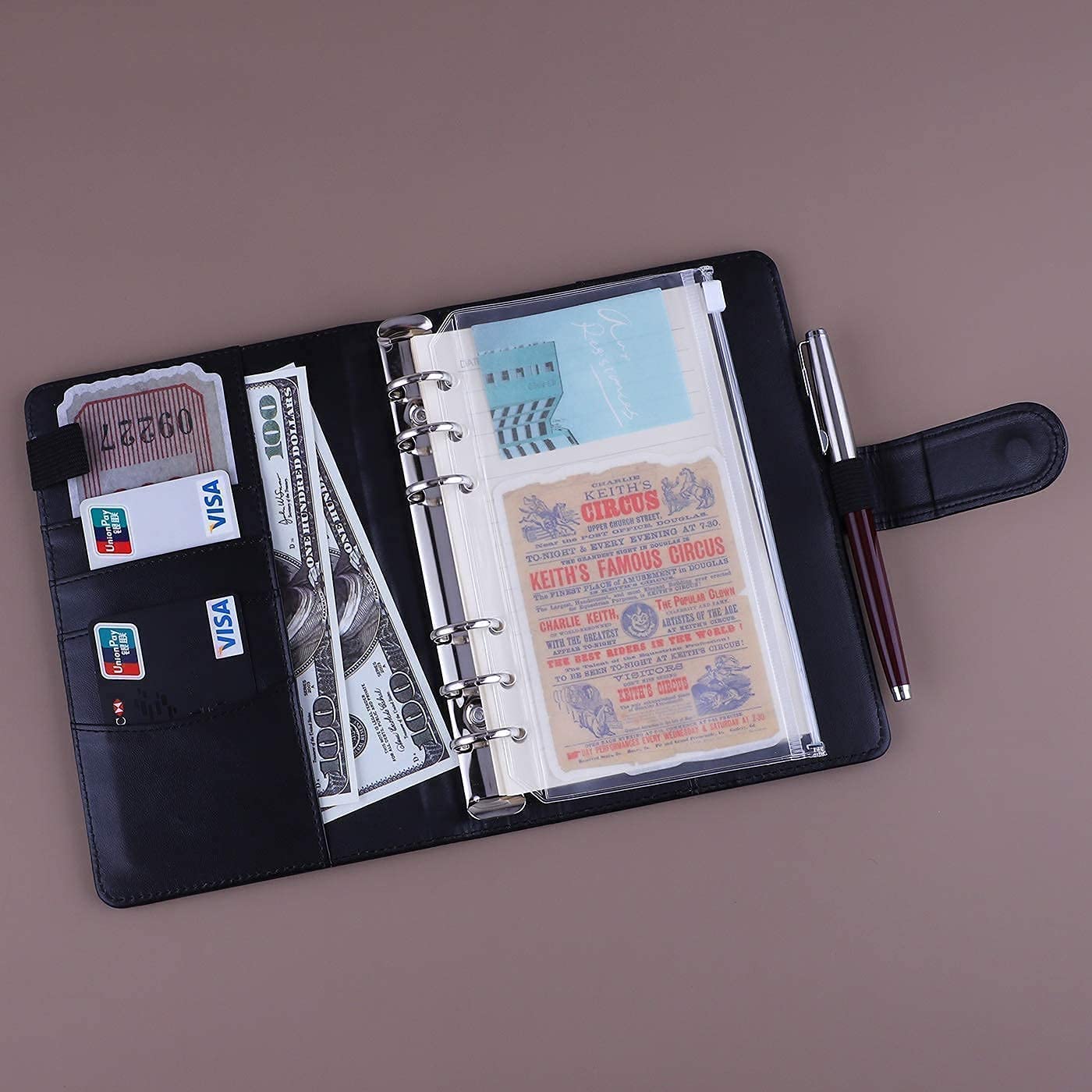 Antner A6 PU Leather Notebook Binder (Black) - 3 Pack Refill Paper, 2 Pack 160 Neon Page Markers, 10 Binder Dividers & 3 Pockets | Perfect for School, Office & Planner Organization