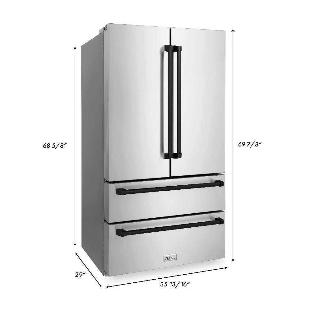 ZLINE Autograph Edition 36-inch Stainless Steel Dual Fuel Range Kitchen Package with Range Hood, Dishwasher & Refrigerator - Matte Black Accents (4KAPR RARHDWM36 MB) | Premium Kitchen Appliances for Modern Homes & Professional Chefs