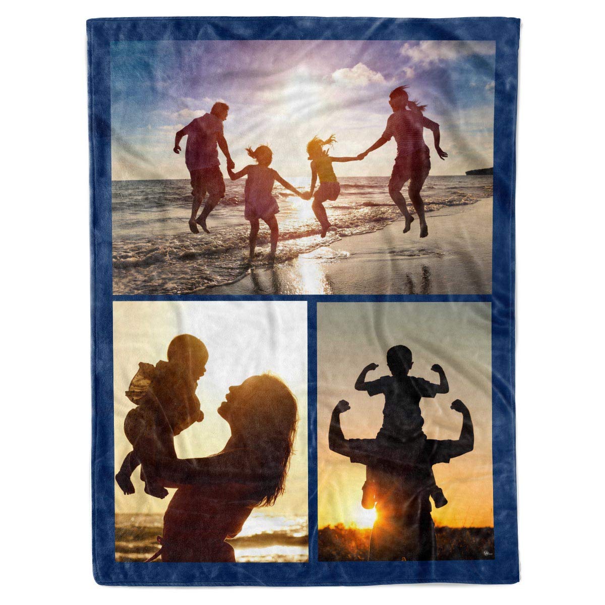 Personalized Custom Photo Fleece Sherpa Blanket - Family, Wedding & Anniversary Picture Collage - Navy Blue Bed Throw & Wall Hanging Tapestry - Perfect for Gifts, Home Decor, and Cozy Nights