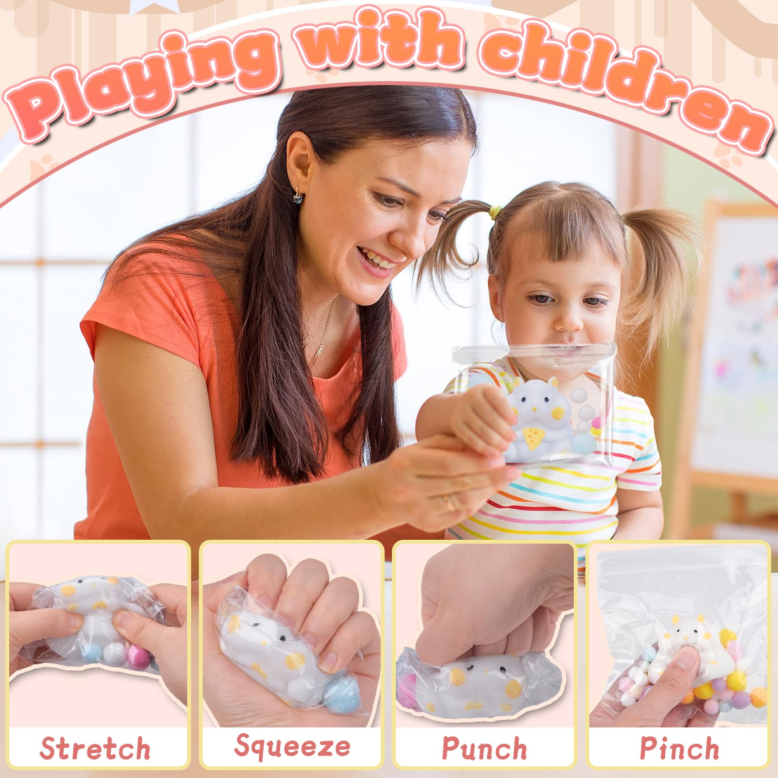 Pipihome Mochi Squishy Kawaii Hamster Stress Relief Toy - Soft Squeeze Cute Hamster Plush for Kids & Adults - Perfect for Birthday Gifts, Party Favors, and Anxiety Relief at Home, School or Office