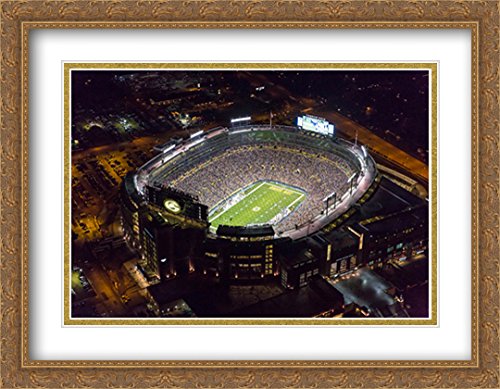 Lambeau Field 2x Matted 36x28 Large Gold Ornate Framed Stadium Art Print - Perfect for Home Decor, Sports Fan Gifts & Man Cave Wall Art