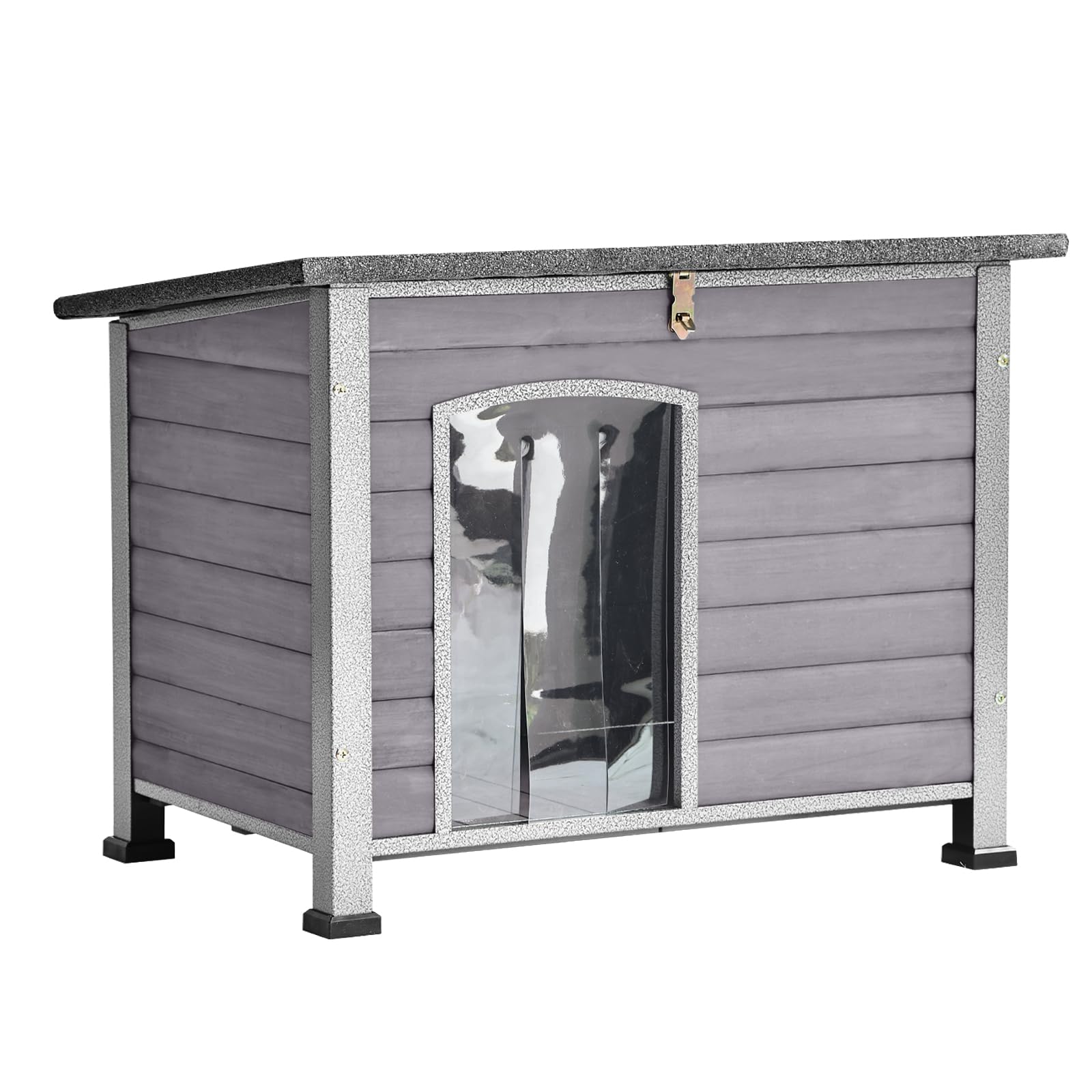 **Aivituvin Weatherproof Outdoor & Indoor Dog House for Small, Medium, Large Dogs - Sturdy All-Around Iron Frame & Raised Feet (Grey) - Perfect for Backyard, Patio, or Indoor Use**