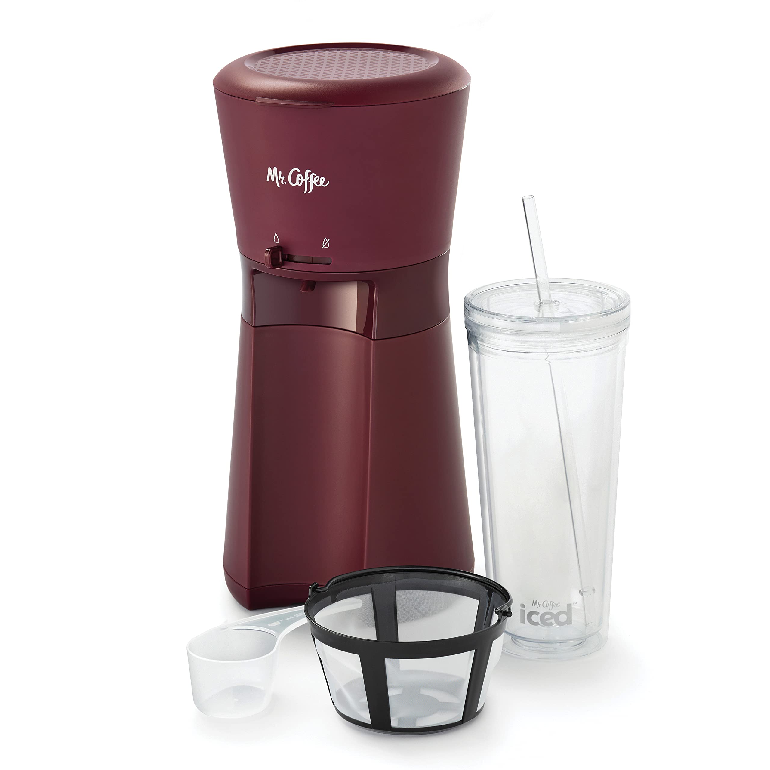Mr. Coffee Iced Coffee Maker - Single Serve Machine with 22oz Tumbler & Reusable Filter, Burgundy | Perfect for Home, Office & Outdoor Iced Coffee Brewing