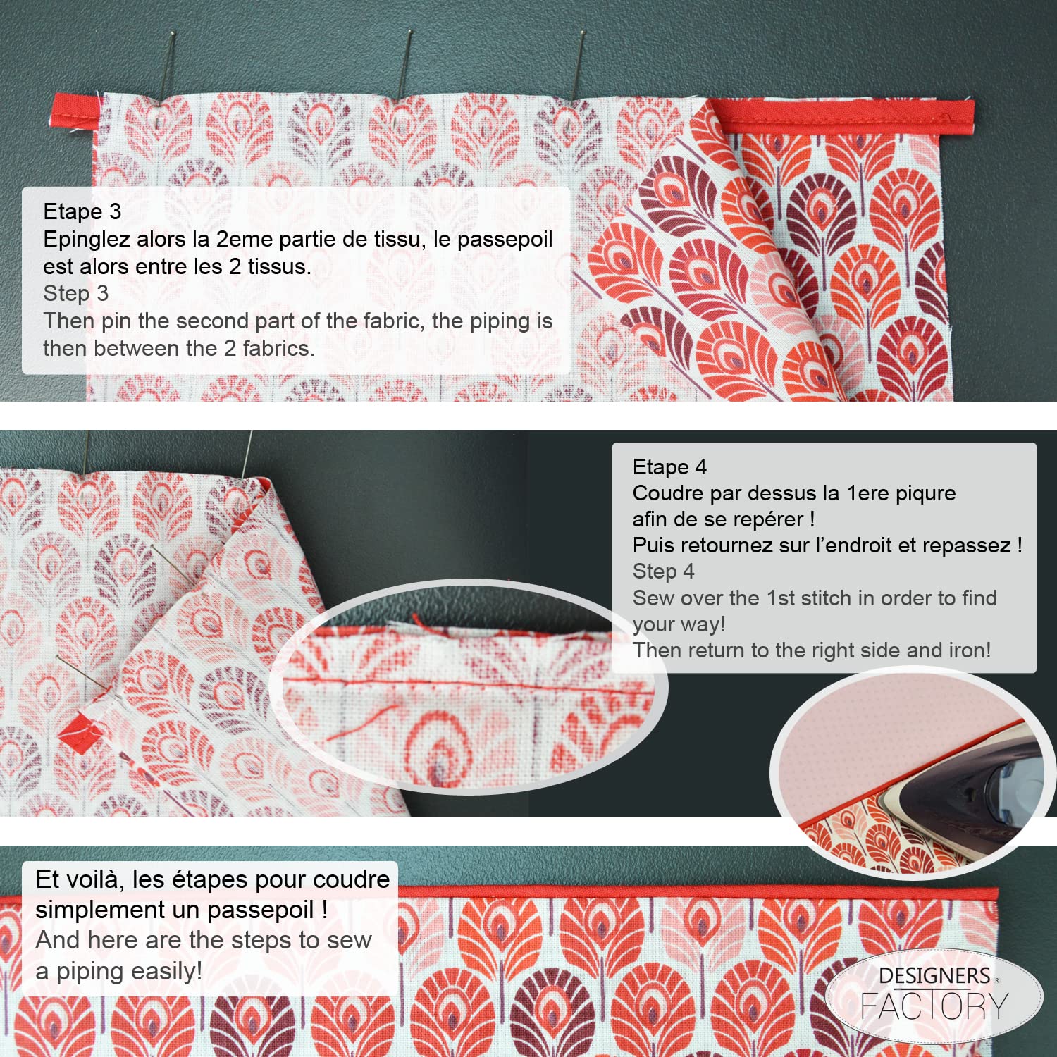 Designers-Factory Premium Red Cotton Piping Trim for Sewing - 10.93 Yard Bias Tape in Multiple Colors & Lengths - Perfect for DIY Upholstery, Quilting, and Clothing Projects