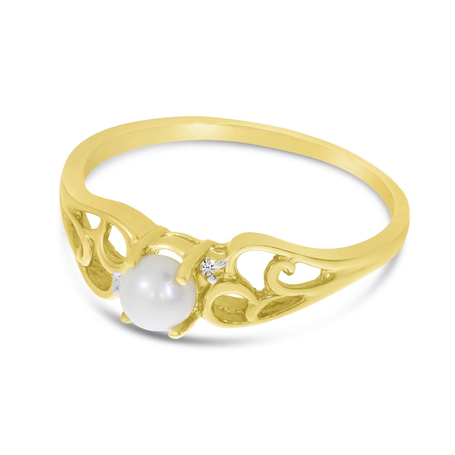 14K Yellow Gold Freshwater Cultured Pearl and Diamond Ring for Women - Elegant Bridal, Anniversary, or Gift Jewelry - Perfect for Weddings, Parties, and Special Occasions