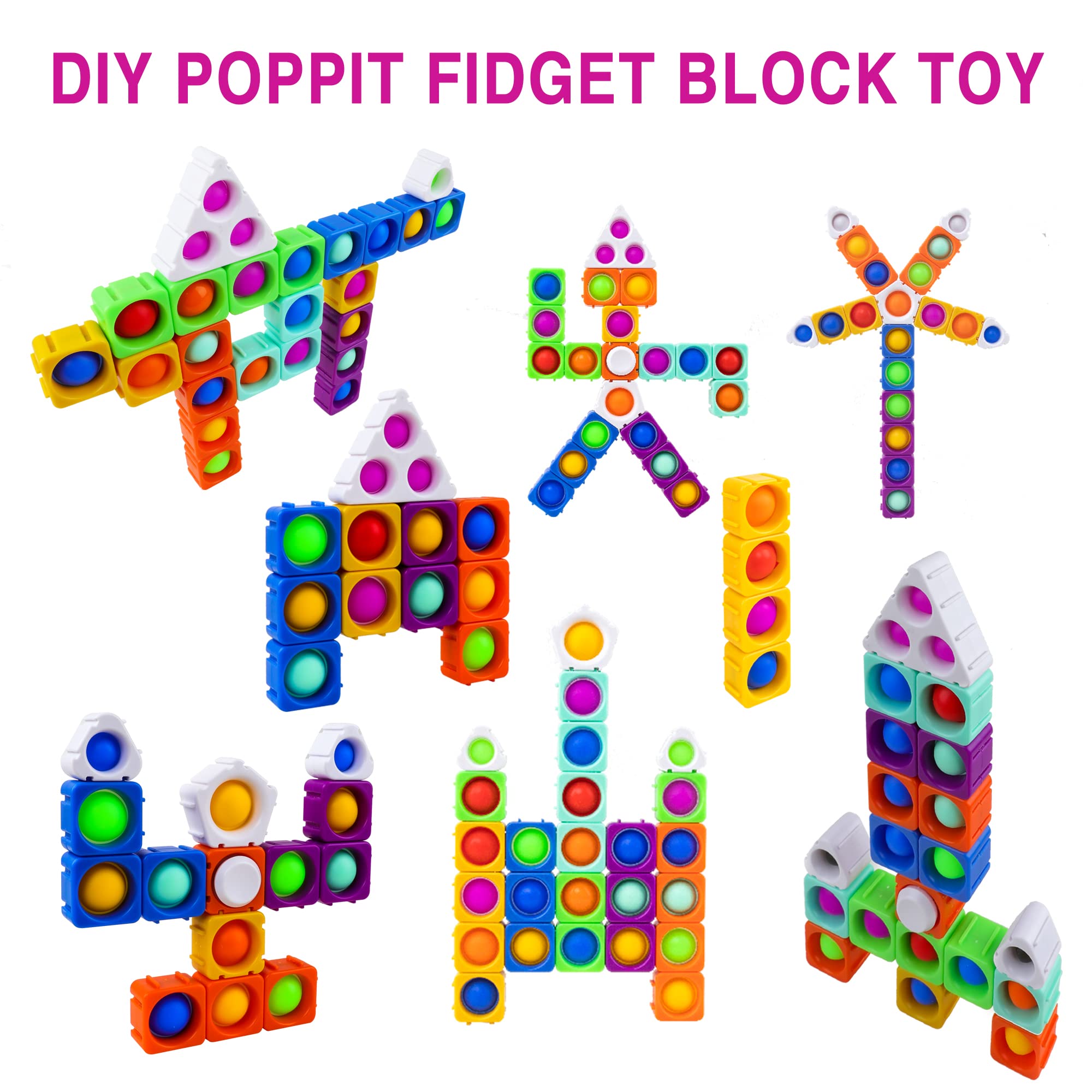 **39PCS Pop It Fidget Toys for Kids & Adults - Sensory Stress Relief Popper Bubbles, Autism Anxiety Relief, DIY Push Blocks for Boys & Girls - Perfect for Classroom, Travel, and Home Relaxation**