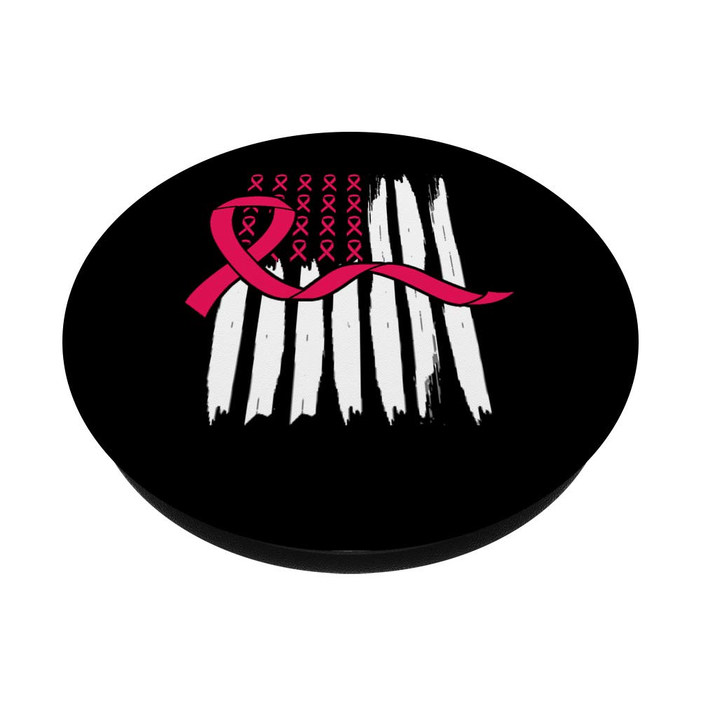 Pink Ribbon Flag American Breast Cancer Awareness PopSockets PopGrip - Swappable Phone Grip for iPhone, Samsung & Tablets | Show Support & Raise Awareness - Perfect for Everyday Use, Charity Events & Awareness Campaigns