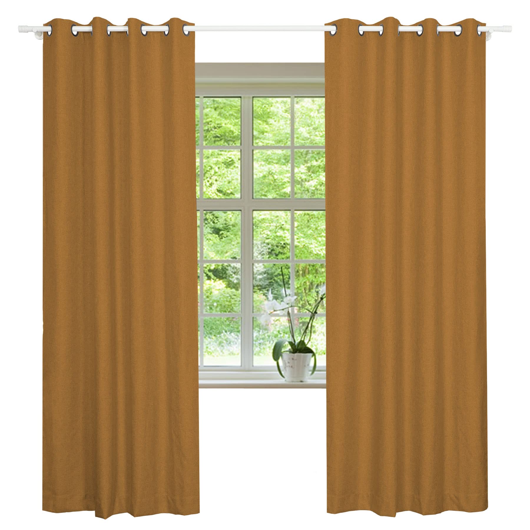 Frelement 100% Blackout Thermal Insulated Linen Curtains - 100 Inch Wide x 96 Inch Long (2 Panels) - Bronze Grommet Top, Noise Reducing, Full Light Blocking for Living Room & Bedroom - Perfect for Home Theater, Nursery, and Shift Workers (Chocolate Brown)