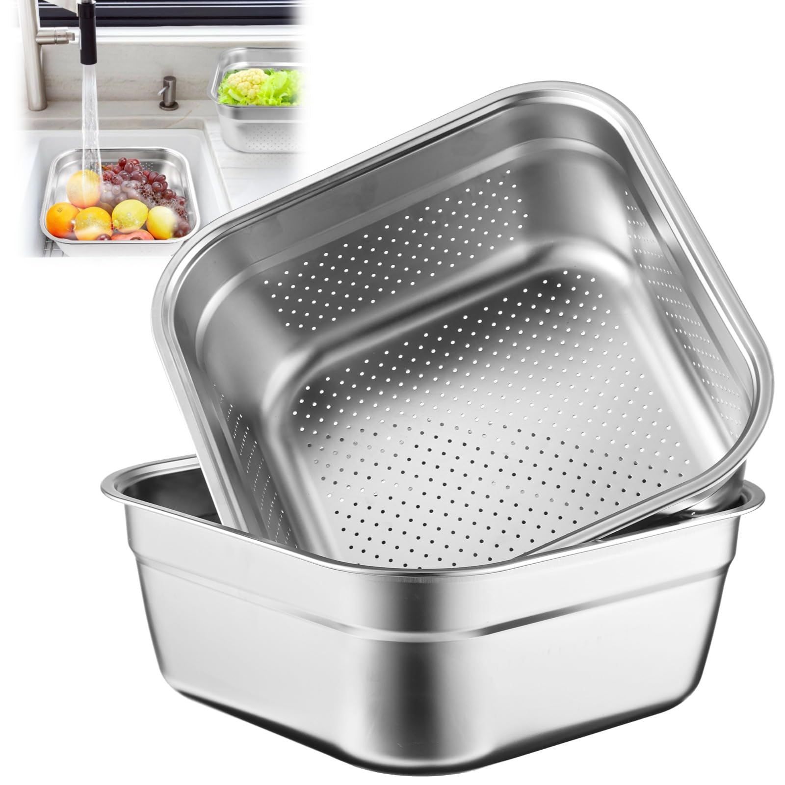**Yeesport 2-in-1 Stainless Steel Colander & Mixing Bowl Set – Small Fruit & Vegetable Washing Basin, Rice & Pasta Strainer – Multi-Purpose Kitchen Tool for Draining, Washing & Mixing – Perfect for Cooking, Baking & Meal Prep**