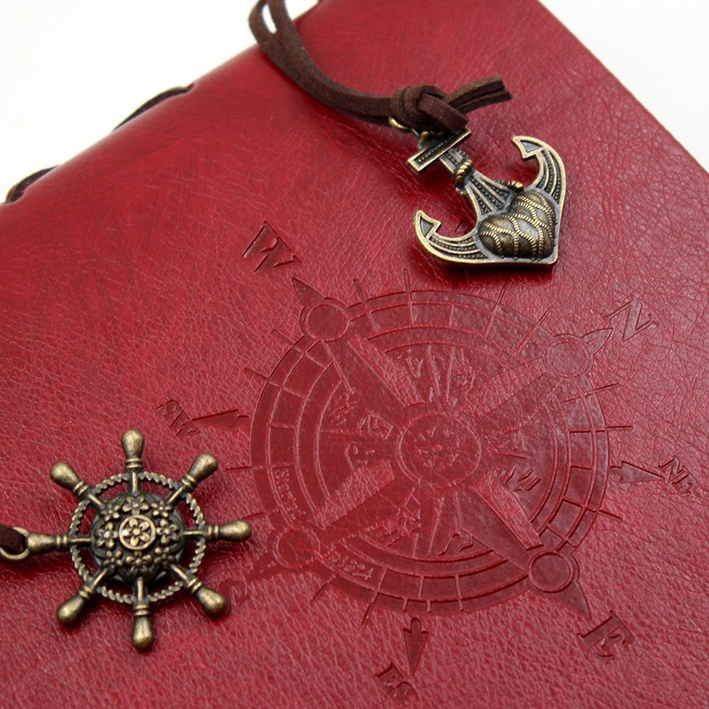 ToiM Pirate Theme Leatherette Cover Self-Adhesive Scrapbook Album - DIY Memory Book for Photos, Handmade Adhesive Scrapbooking Journal (Red) - Perfect for Travel Memories, Baby Books & Wedding Keepsakes
