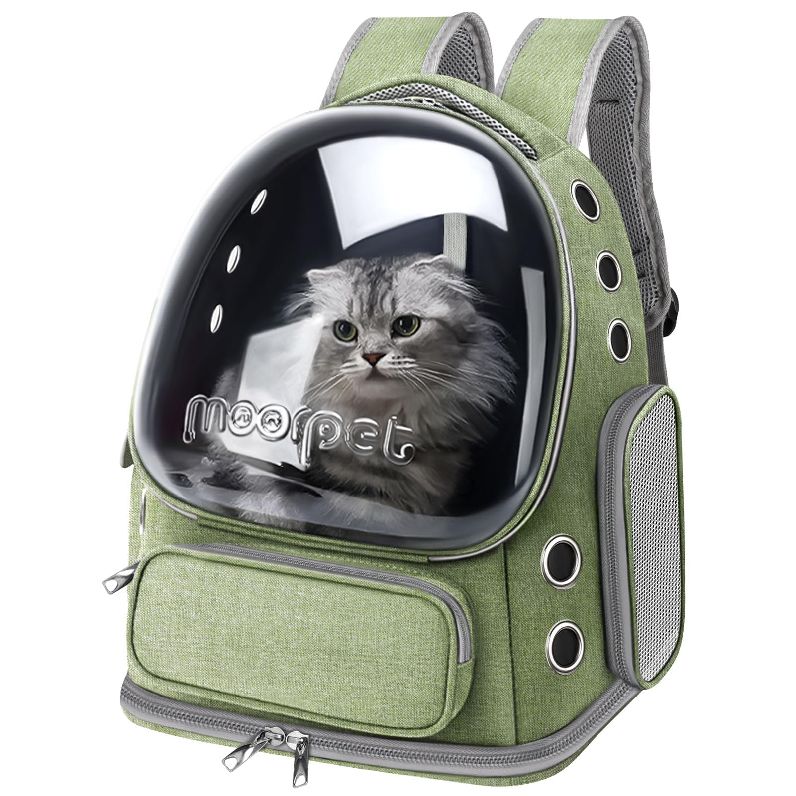 **Breathable Cat Backpack Carrier - Large Space Airline Approved Pet Travel Backpack for Cats & Small Dogs Up to 20 lbs, Foldable & Transparent Bubble Design (Green) - Perfect for Hiking, Travel & Vet Visits**