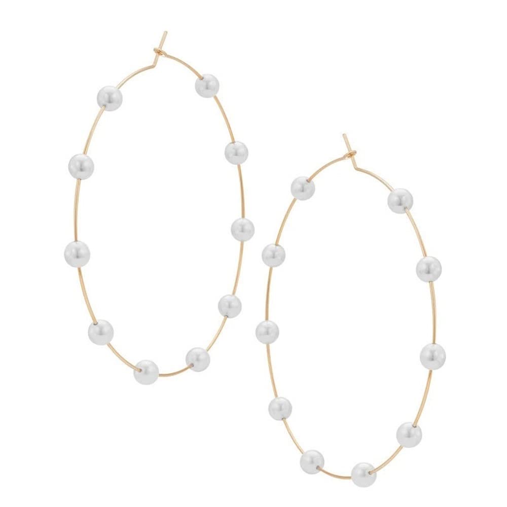 Large Hoops Circle Pearls Earrings 60mm 90mm - Super Huge Gold & Silver Thin Dangle Earrings for Women - Elegant Wedding Jewelry for Brides, Parties & Special Occasions