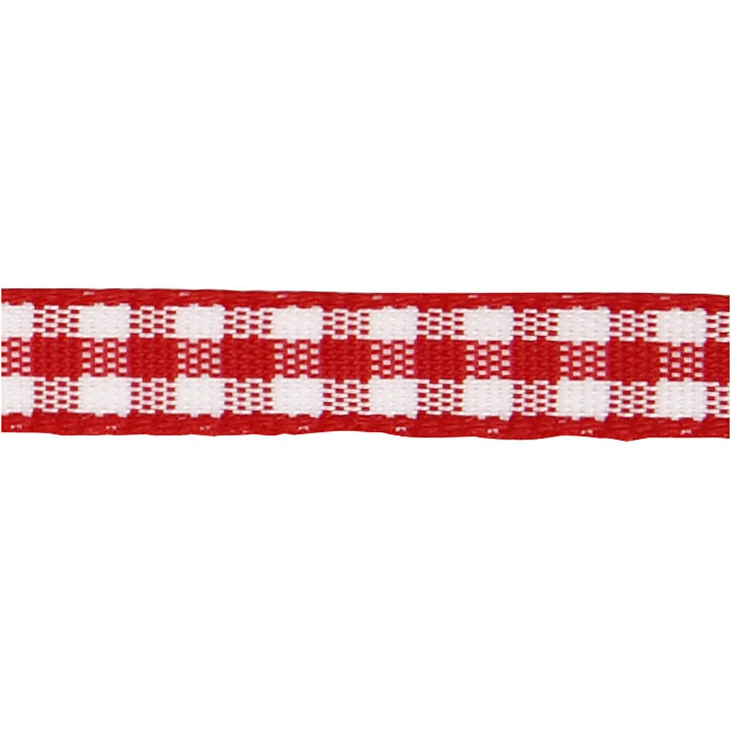 Red and White Checked Ribbon - 6mm Width, 50m Roll - Perfect for Gift Wrapping, Crafts, and DIY Decorations