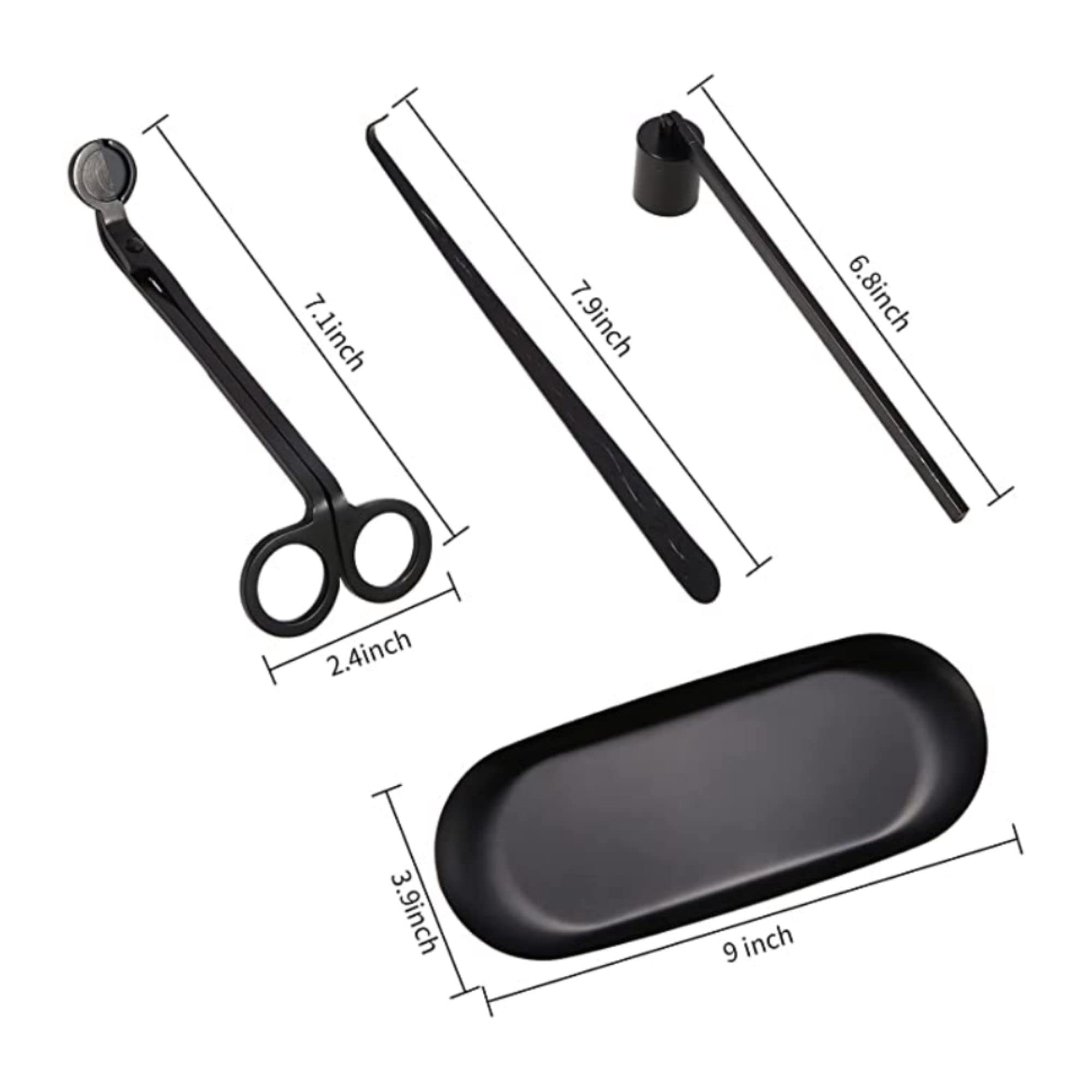 Premium 4-Piece Candle Care Set - Stainless Steel Wick Trimmer, Dipper, Snuffer & Tray - Matte Black Handmade Candle Accessories for Home Decor & Relaxation - Perfect for Spa Nights, Romantic Dinners & Meditation Spaces