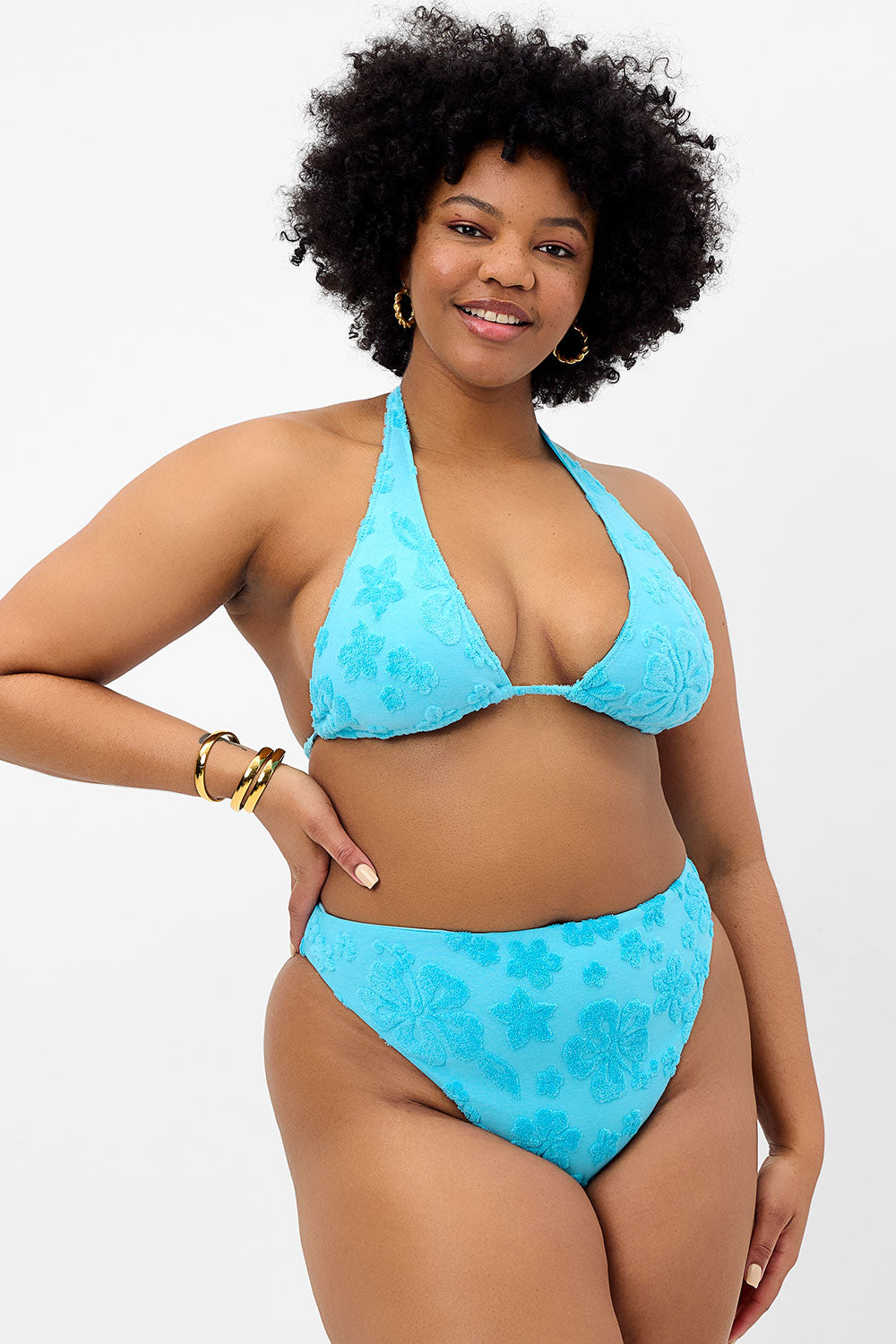 Harlow Terry Halter Bikini Top - Blue Isle | Women's Swimwear for Beach, Pool & Summer Vacation | Adjustable Straps & Comfortable Fit