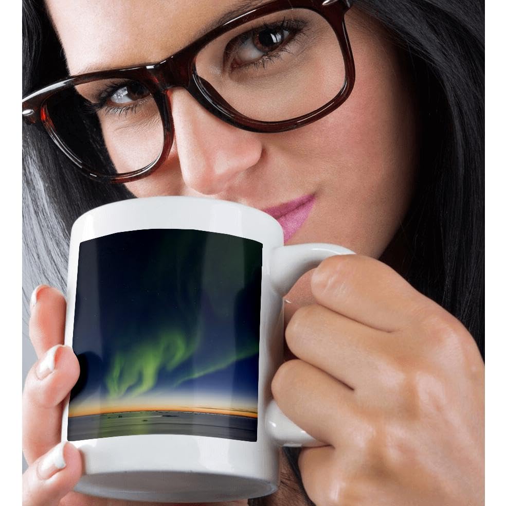 3D Rose Big Dipper Aurora Borealis Alaska USA Ceramic Mug - 15 oz White Coffee Cup with Unique Night Sky Design - Perfect for Hot Drinks, Office Use & Gift Giving