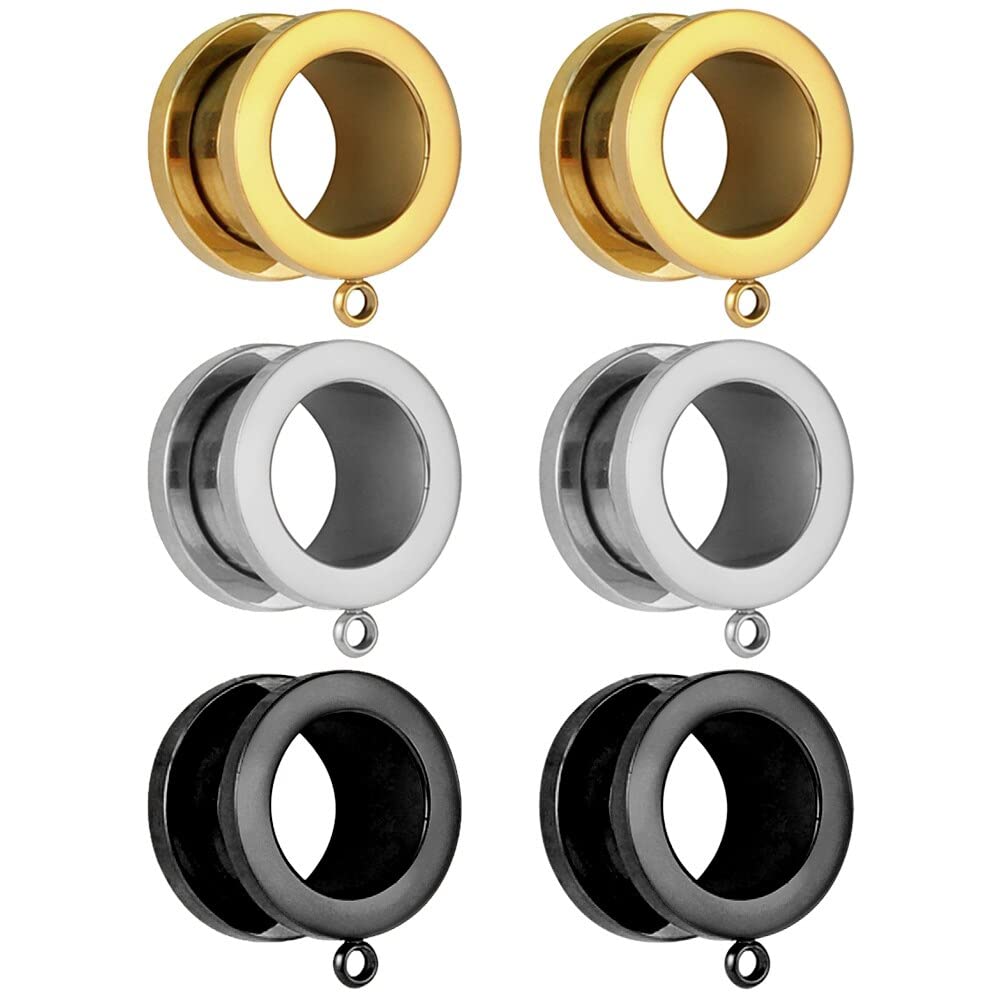 LADEMAYH 3 Pairs Stainless Steel Ear Tunnels Plugs Gauges for Men & Women - DIY Ear Stretching Jewelry for Ear Piercing - Perfect for Everyday Wear, Parties, and Alternative Fashion Styles
