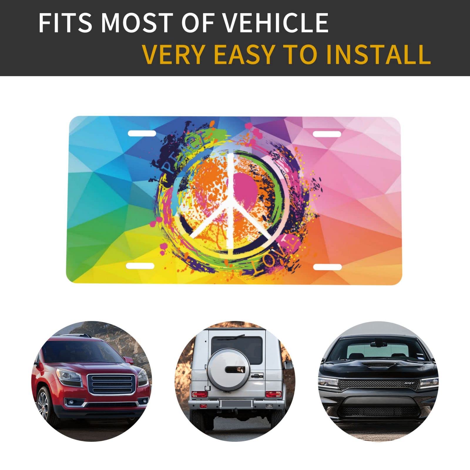 Peace and Love Decorative Vanity License Plates - 6x12 Inch Metal Car Plate, Aluminum Front License Plate Cover - Perfect for Car Enthusiasts & Hippie Style Vehicles