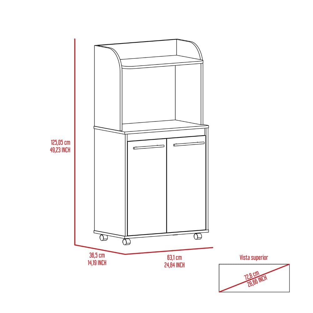Rockford Kitchen Cart with Open Shelf, Countertop, Two-Door Cabinet & Internal Shelves - White | Rolling Kitchen Island for Small Spaces, Dining Room Storage & Food Prep Station