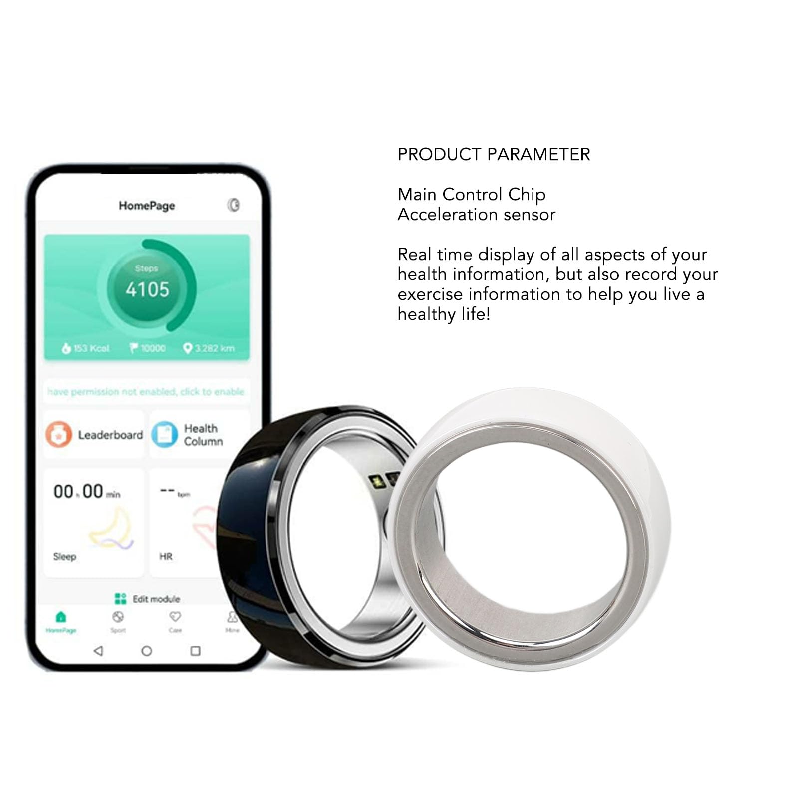 Smart Health Ring - Ceramic Fitness Tracker with Sleep & Temperature Monitoring, Step Counter, 23mAh Battery & Charging Case (White, Size 20) - Perfect for Daily Activity Tracking & Sleep Analysis