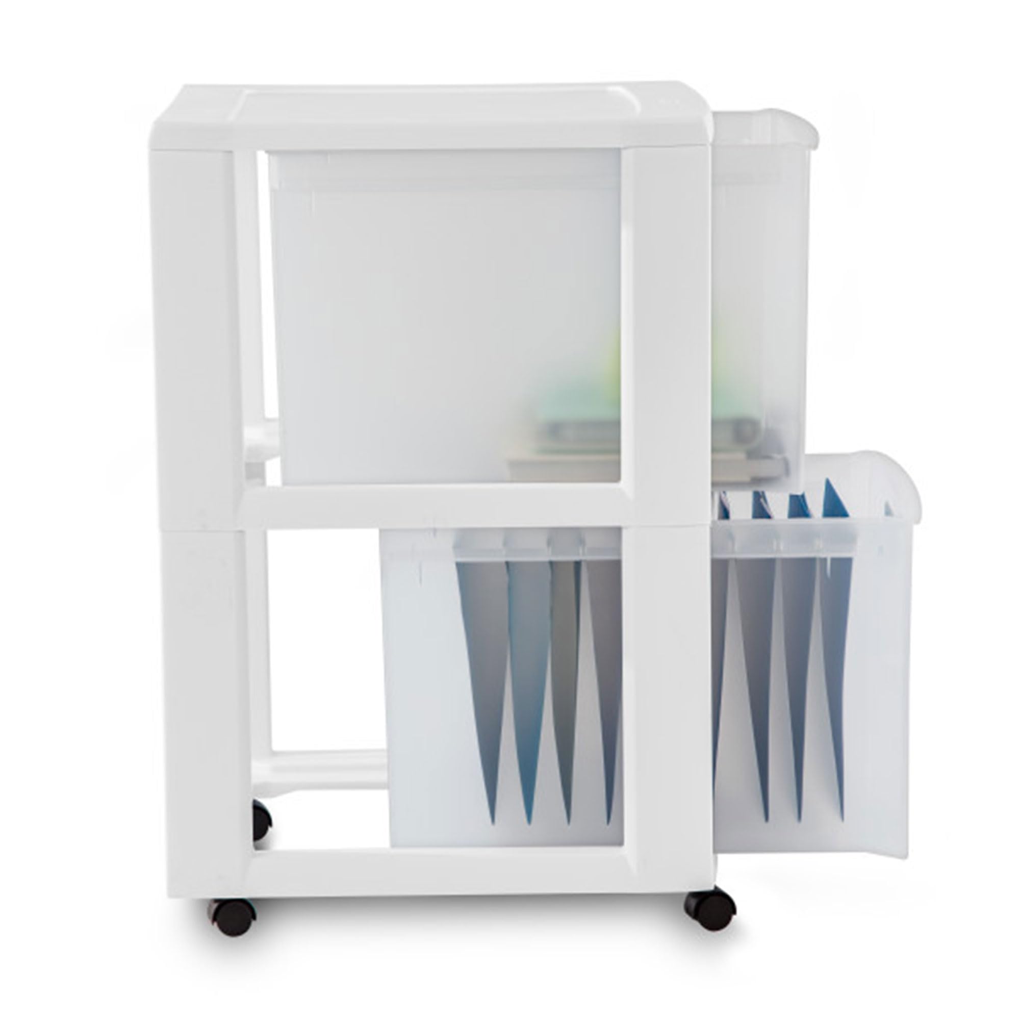 Sterilite Ultra 2-Drawer Rolling Storage Cart with Wheels - White Plastic File Organizer for Office, Desk & Home - Textured Clear Drawers (4-Pack) - Perfect for Document Storage & Workspace Organization