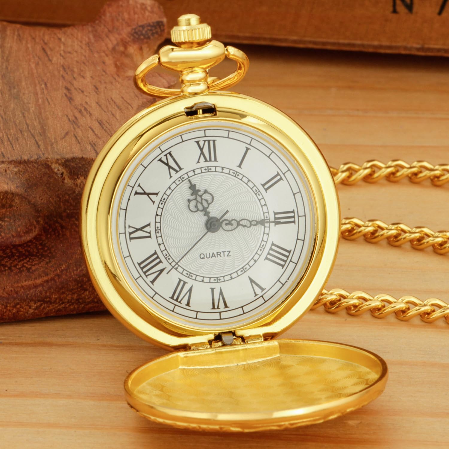 Gold Roman Numeral Pocket Watch with Chain for Men - Vintage Gift & Wedding Accessory