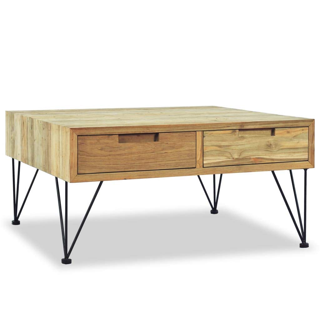 Rustic Solid Teak Wood Coffee Table with Storage - 31.5