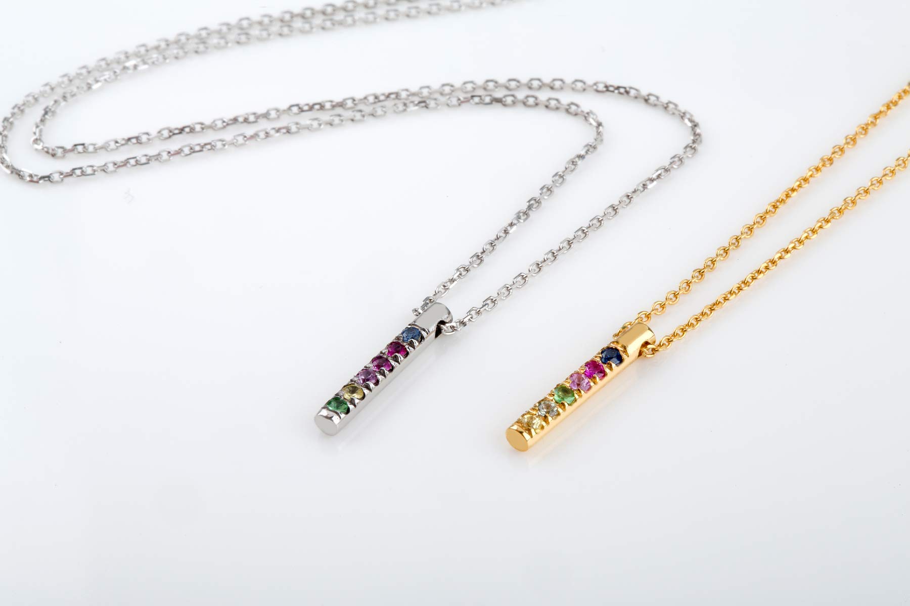 Multi-Color Sapphire Round Bar Necklace in 9K, 14K & 18K Solid Gold - Tiny Rainbow Pendant for Women, Gift for Her | Perfect for Everyday Wear, Date Nights & Special Occasions