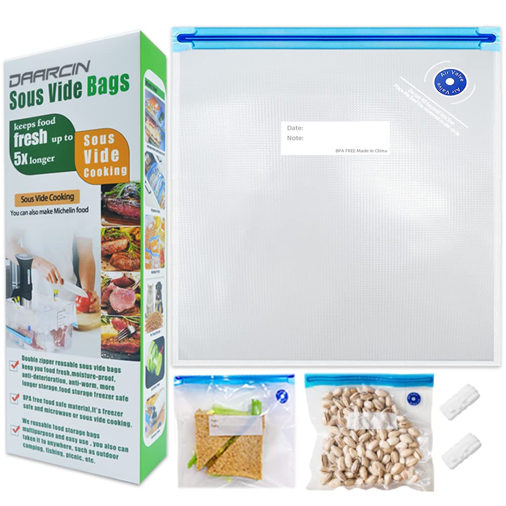 Premium Reusable Sous Vide Bags - 20 Pack (8.3x8.7in/21x22cm) BPA Free Vacuum Sealer Bags for Fresh Food Storage - Perfect for Meal Prep, Sous Vide Cooking & Freezer Organization