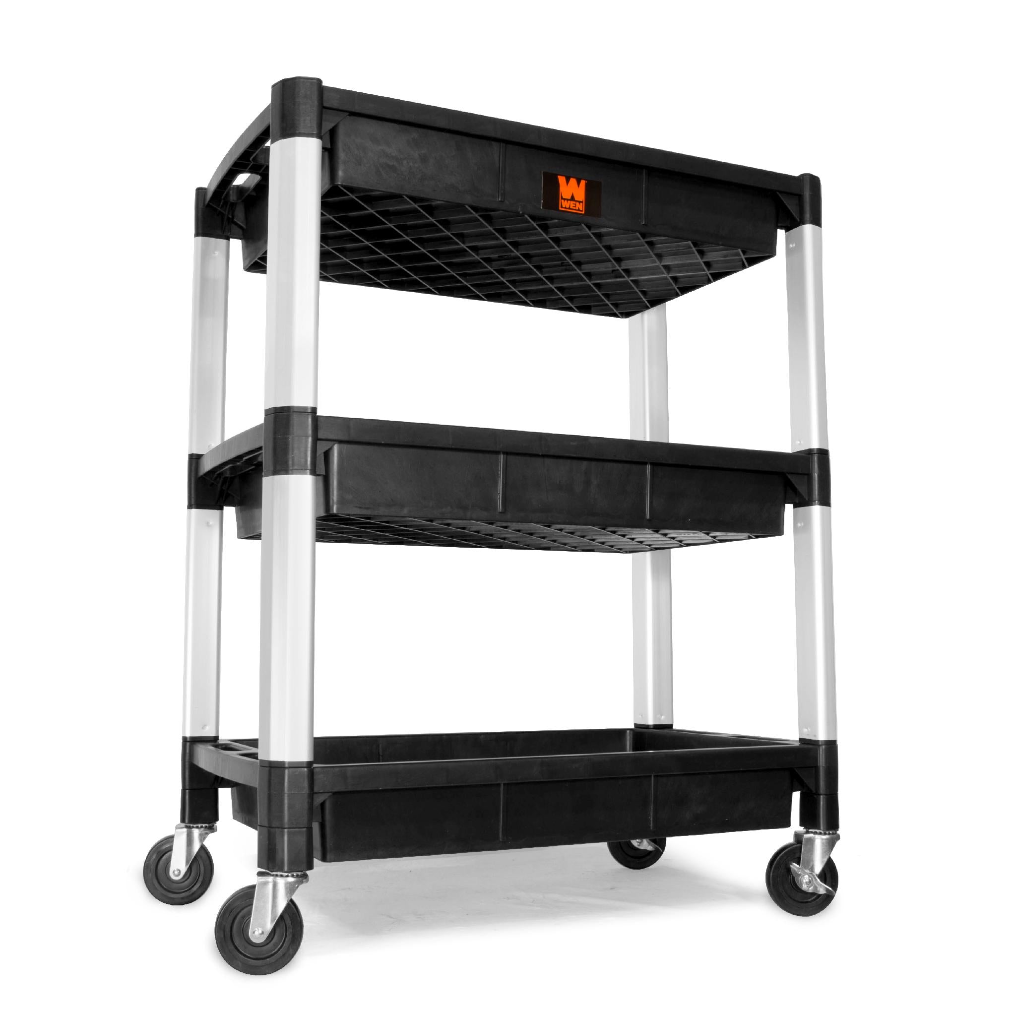 WEN 73163 Heavy Duty 300LB Capacity 3-Tier Utility Cart with Wheels - Perfect for Warehouse, Office, and Home Storage Organization