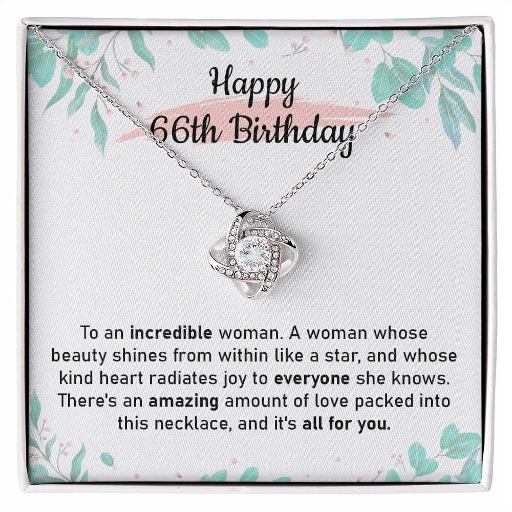 Happy 66th Birthday Jewelry for Women - Sterling Silver Love Knot Pendant Necklace with Meaningful Message Card & Gift Box | Thoughtful Birthday Gift for Grandma, Mom, Sister, Friend or Wife | Perfect for Milestone Celebrations, Anniversary Gifts & Special Occasions