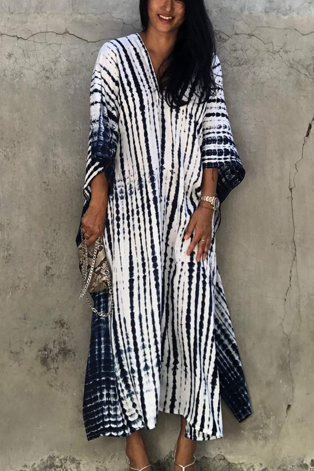 Long Kaftan Bohemian Kimono Maxi Nightgown Beach Cover Up Dress for Women - Elegant Loungewear & Summer Vacation Outfit