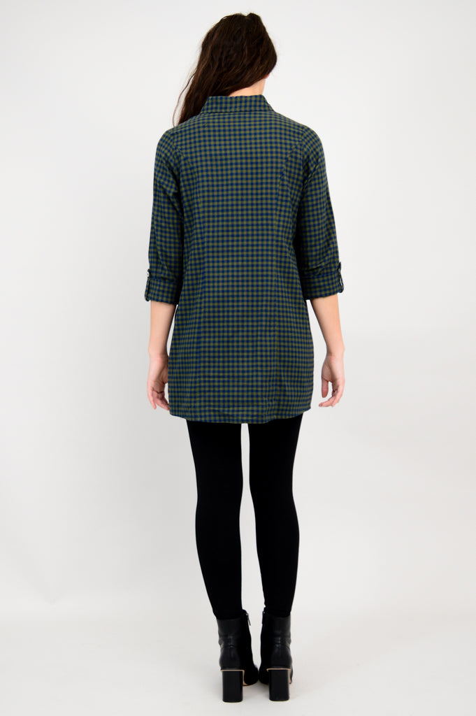 Larissa Tunic Top - Women's Cotton Flannel Shirt with Island Plaid Print - Casual Long Sleeve Button Down for Fall & Winter, Perfect for Office, Travel and Weekend Outings
