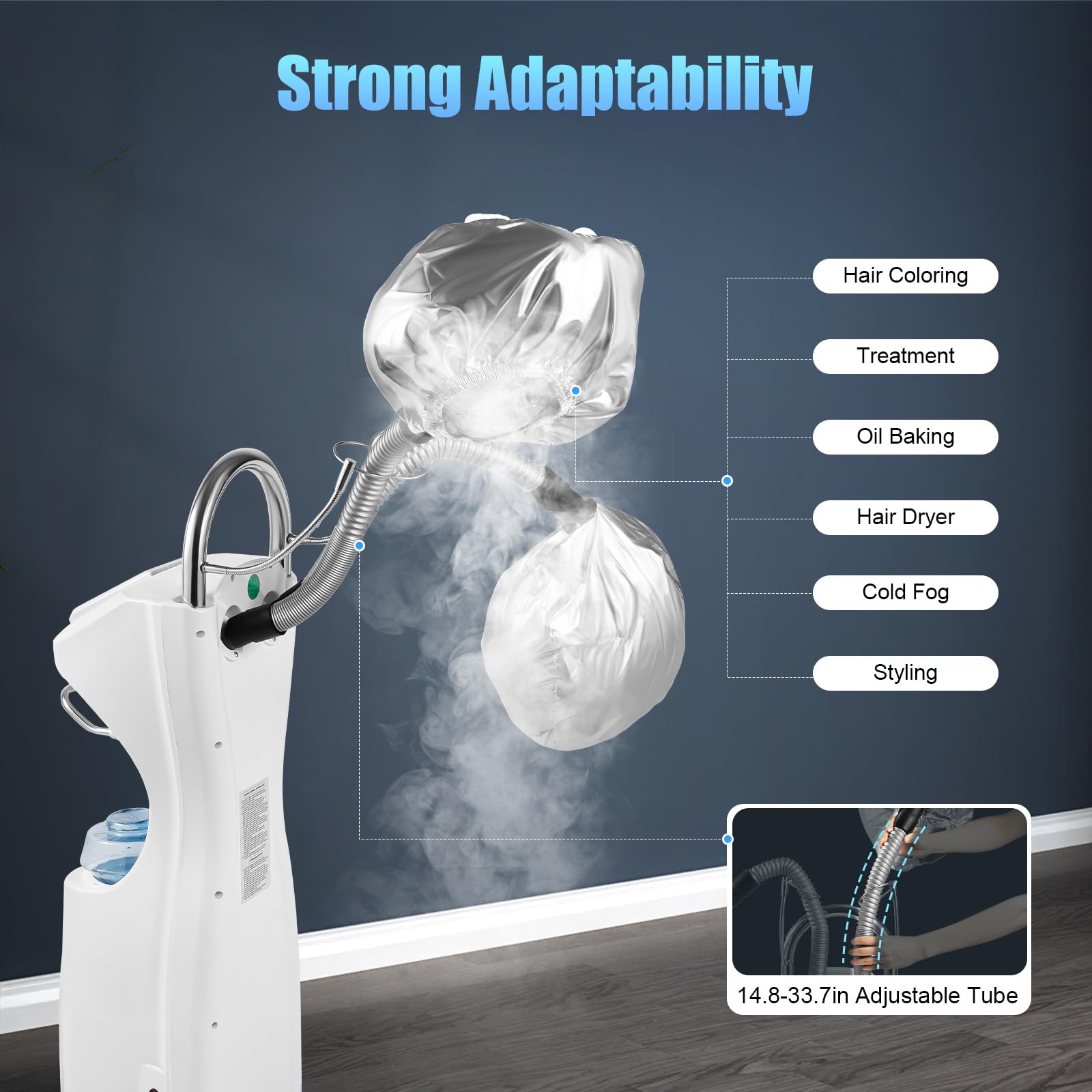 7 in 1 Professional Hair Steamer Dryer with Orbiting Rollerball & Rolling Base - 110V Hooded Hair Treatment Machine for Perming, Coloring & Styling | Salon & Home Use for Deep Conditioning & Hair Care