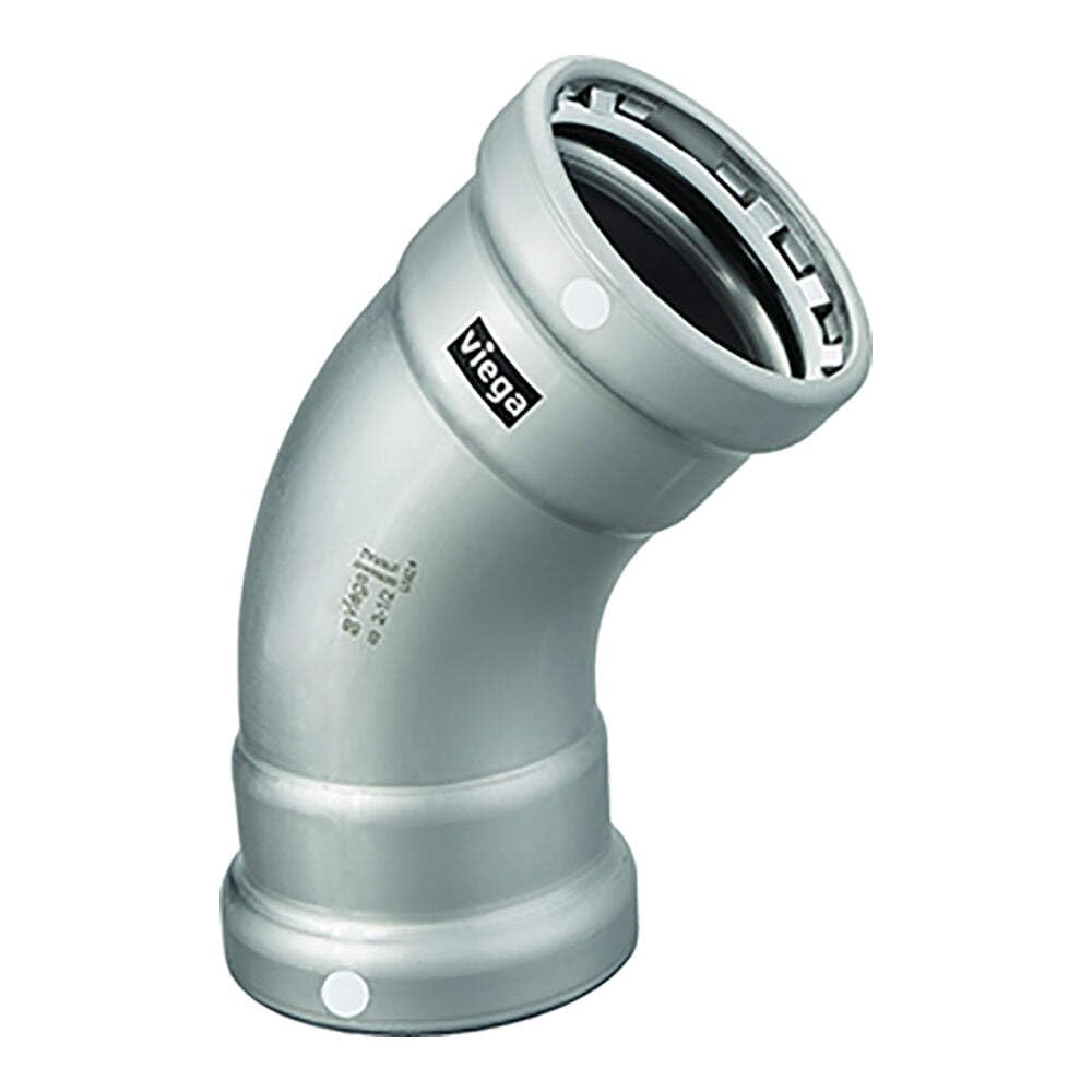 Viega MegaPress 4 Inch 45 Degree Carbon Steel Elbow with FKM Gasket - Double Press Connection Fitting - Smart Connect Technology for HVAC, Plumbing and Industrial Piping Systems
