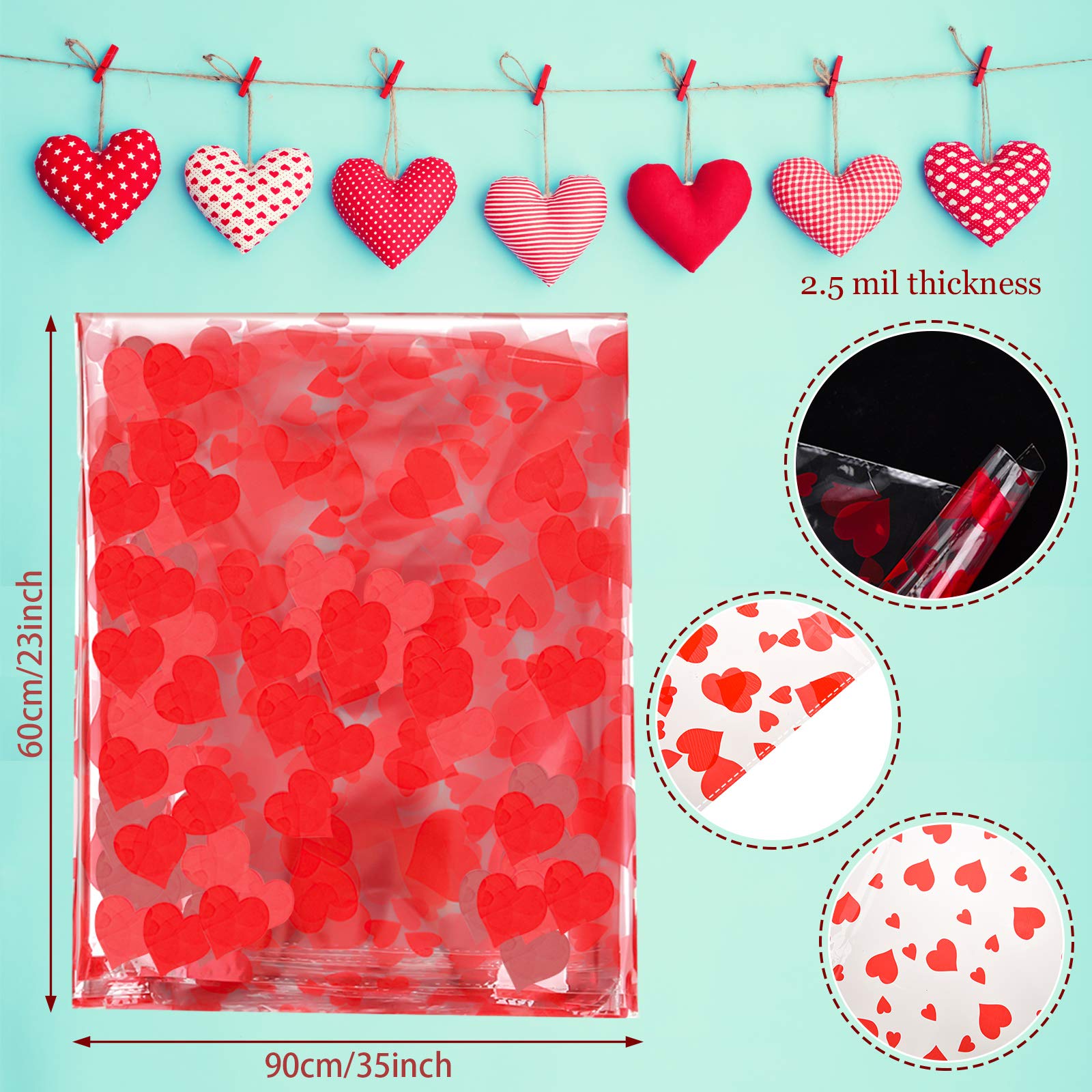 Valentine's Day Cellophane Bags - 20 Pack Large 35