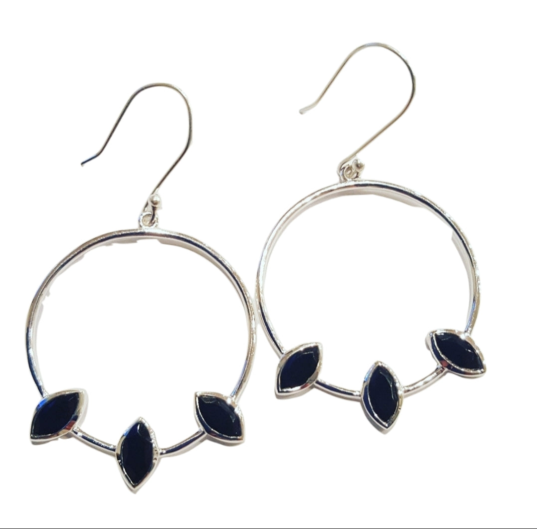 Bella Black Onyx Stone Drop Earrings for Women - Elegant Dangle Jewelry for Party, Wedding & Evening Wear