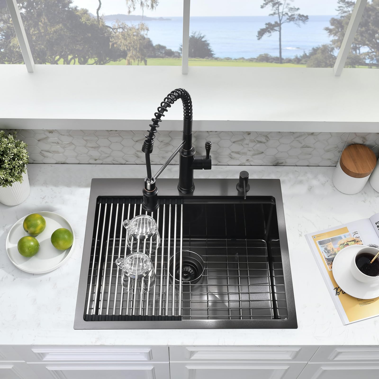 25x22 Inch Drop-In Kitchen Sink - 16 Gauge Gunmetal Black Stainless Steel Single Bowl Top Mount Sink, 10 Inch Deep Workstation Sink for Modern Kitchens | Perfect for Food Prep, Dishwashing & Entertaining