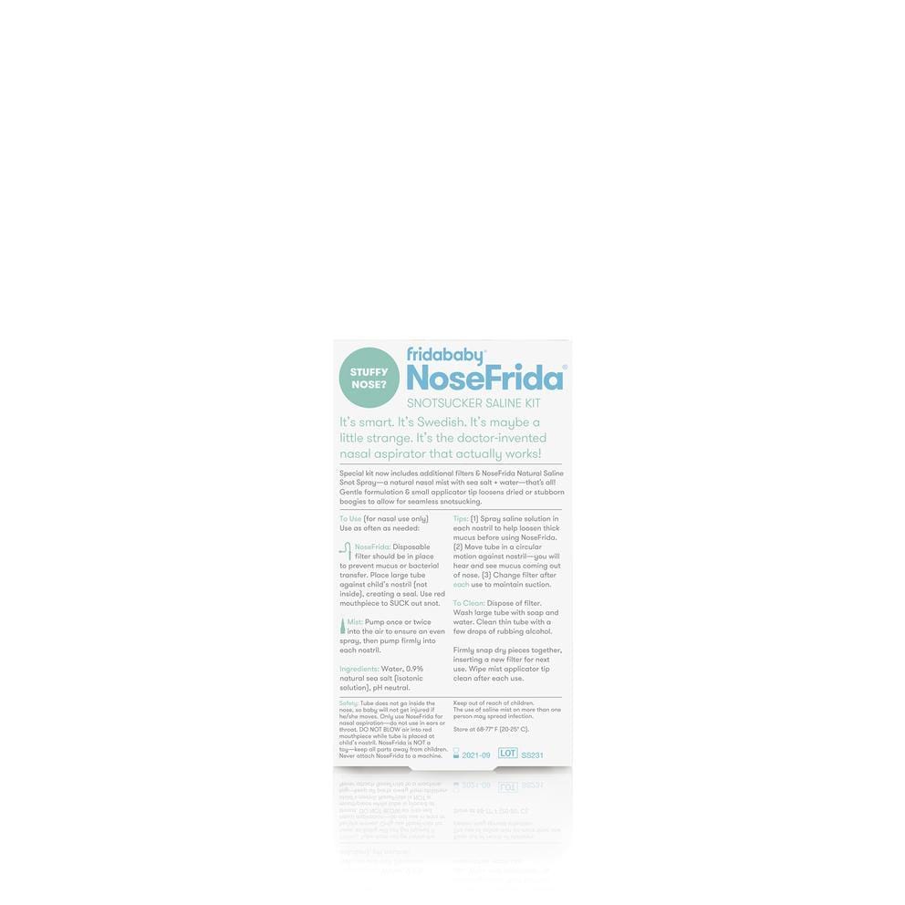 FridaBaby NoseFrida Nasal Aspirator with Saline Spray Kit - Safe & Hygienic Baby Nose Cleaner for Newborns & Infants - Relieves Congestion & Helps with Cold, Flu & Allergies - Perfect for Nursery, Travel & Home Use