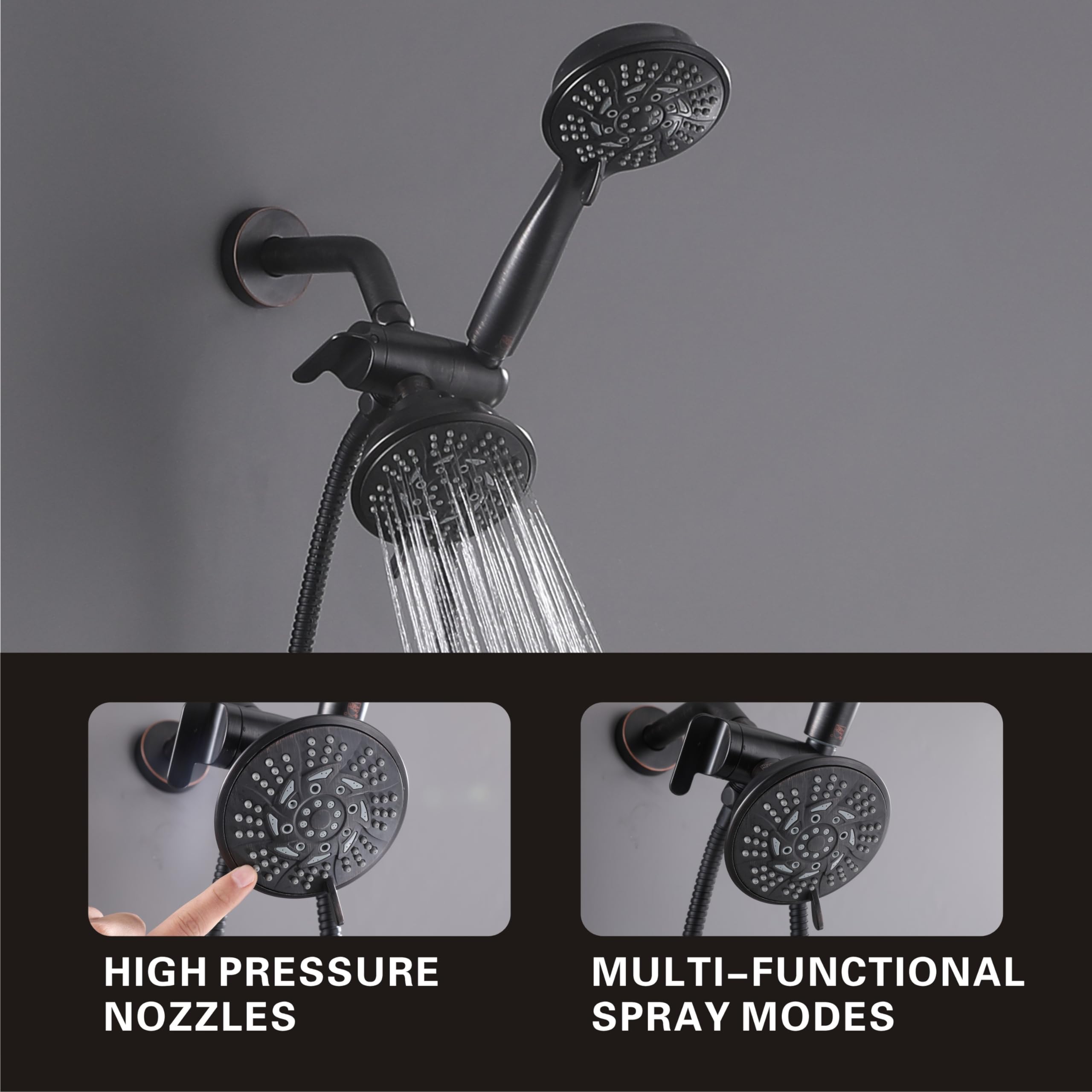 KIRLYSTONE Oil-Rubbed Bronze Shower Faucet Set with Handheld Shower Head and Tub Spout - Complete Bathroom Shower System (Includes Brass Valve) - Perfect for Modern Bathroom Renovations and Luxury Shower Upgrades