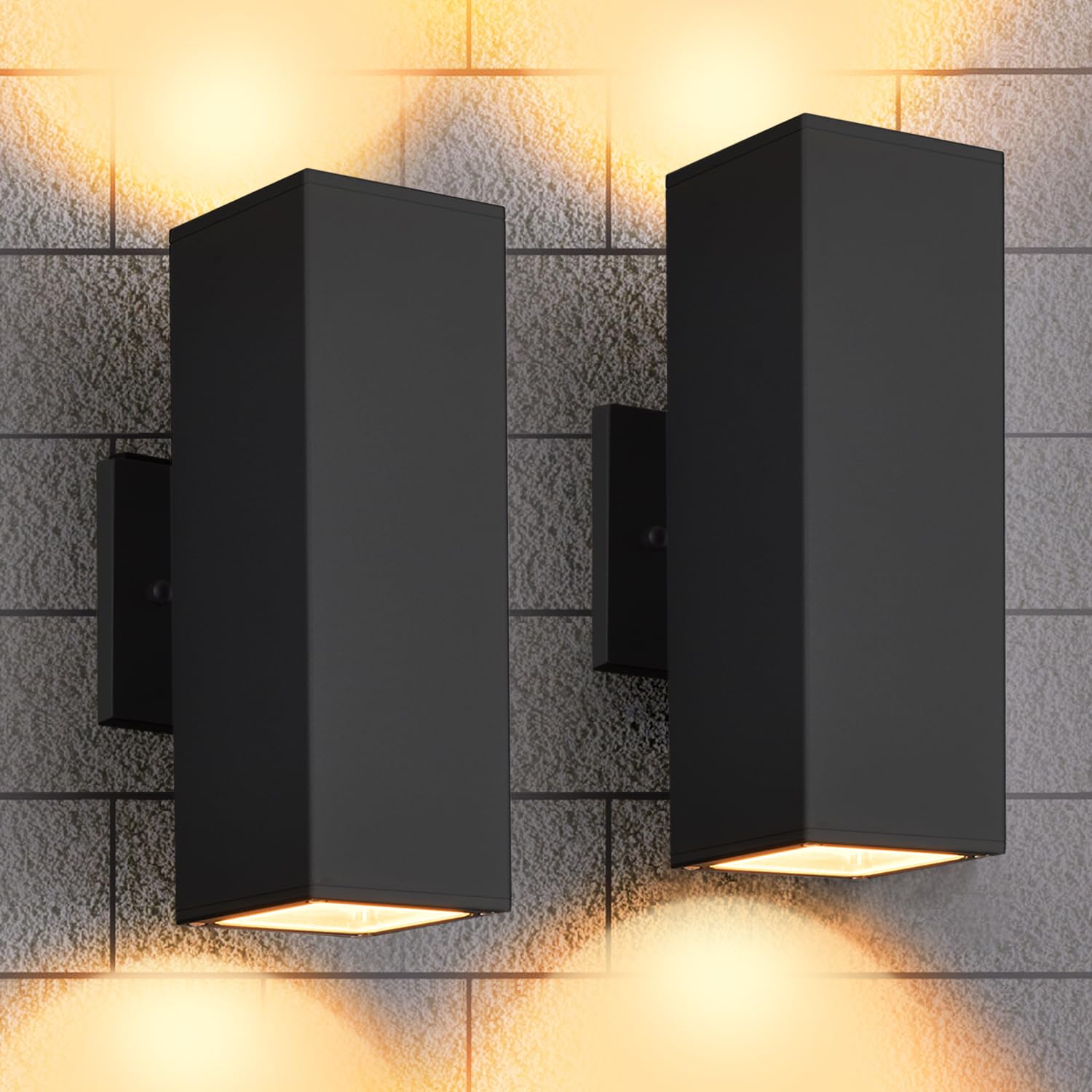 2 Pack Outdoor Wall Lights - Waterproof & Anti-Rust Black Aluminum Sconce Fixtures for Porch, Garage, Doorway - Perfect for Home Exterior Lighting & Nighttime Safety (YOFOVI)